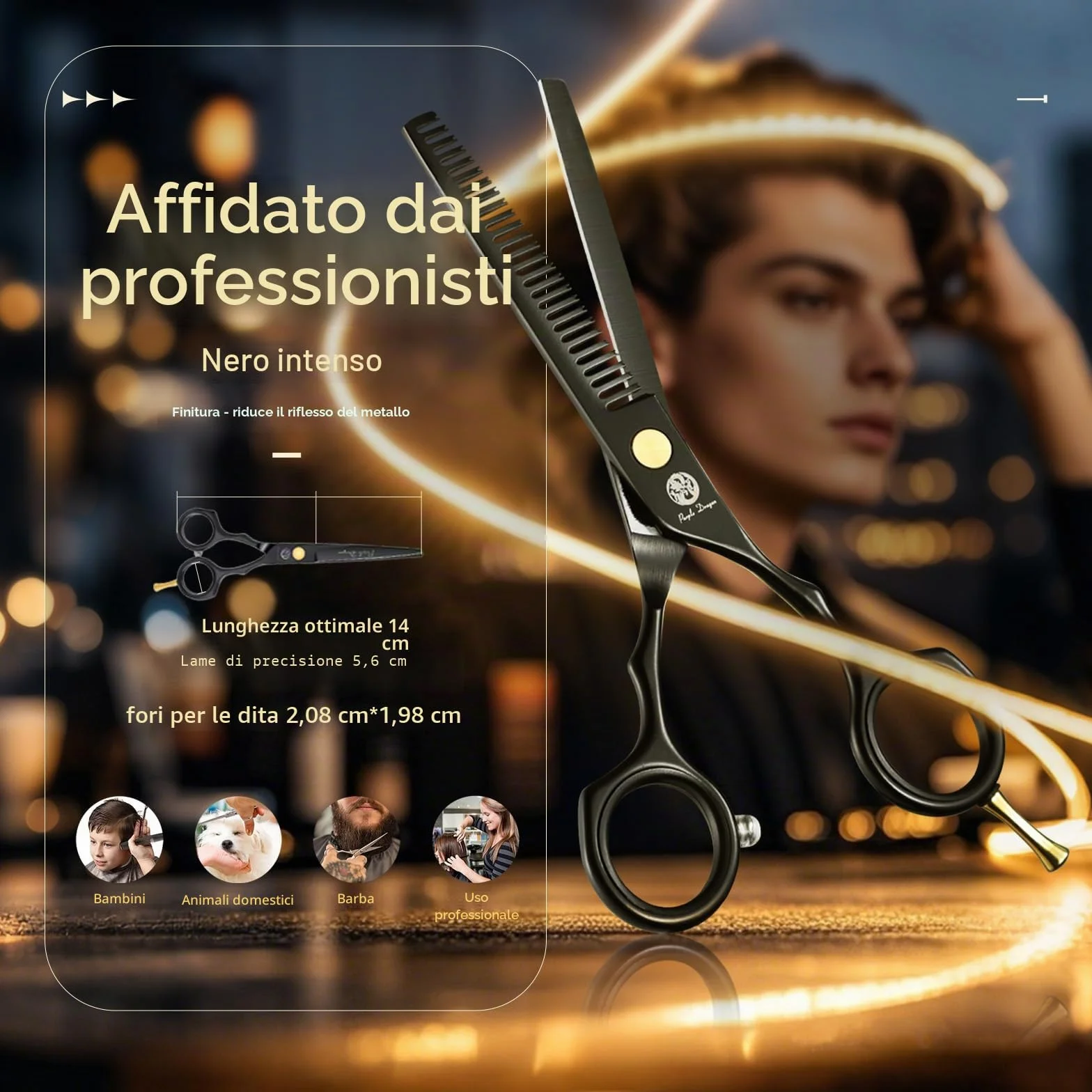 Set forbici da taglio rasoio 14 cm titanio professionale per parrucchiere barbiere sfoltire testurizzare capelli