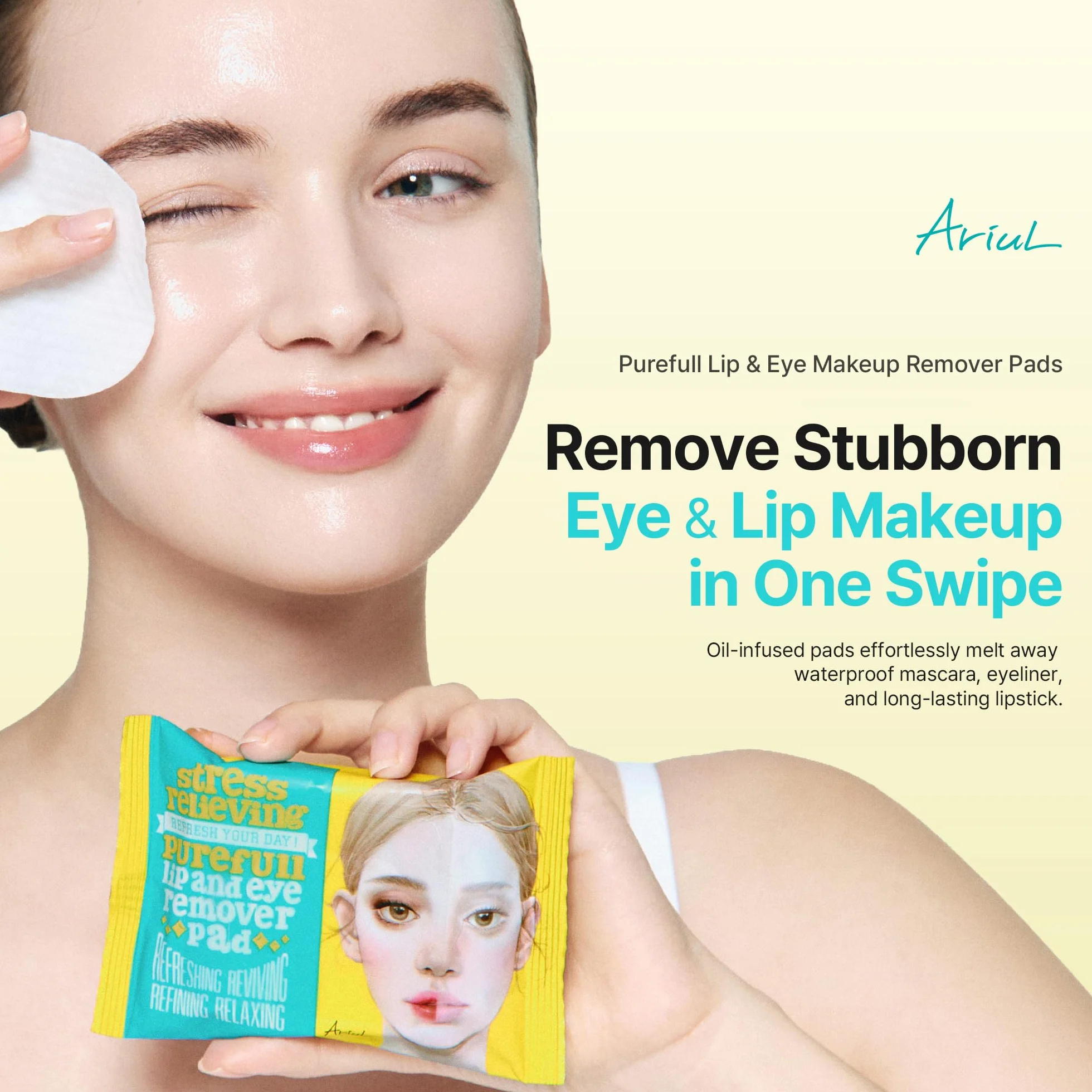 Ariul A Mild&Quick - Dischetti struccanti per labbra e occhi, impermeabili, a doppia faccia, per alleviare lo stress, 90 pezzi (confezione da 3)