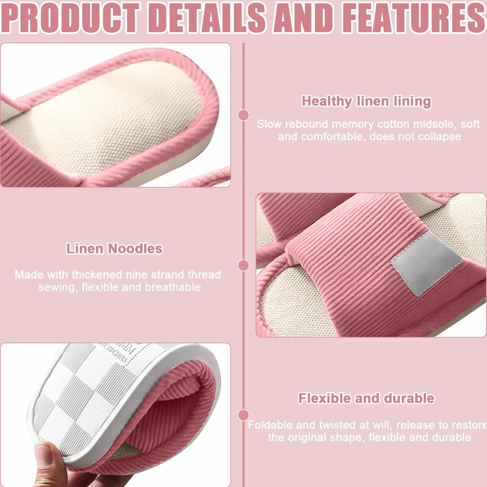Set di 4 paia di pantofole unisex per hotel, pantofole per ospiti, pantofole in lino, pantofole con punta aperta, pantofole per ospiti, per uomo, donna, lavabili per spa, feste, hotel