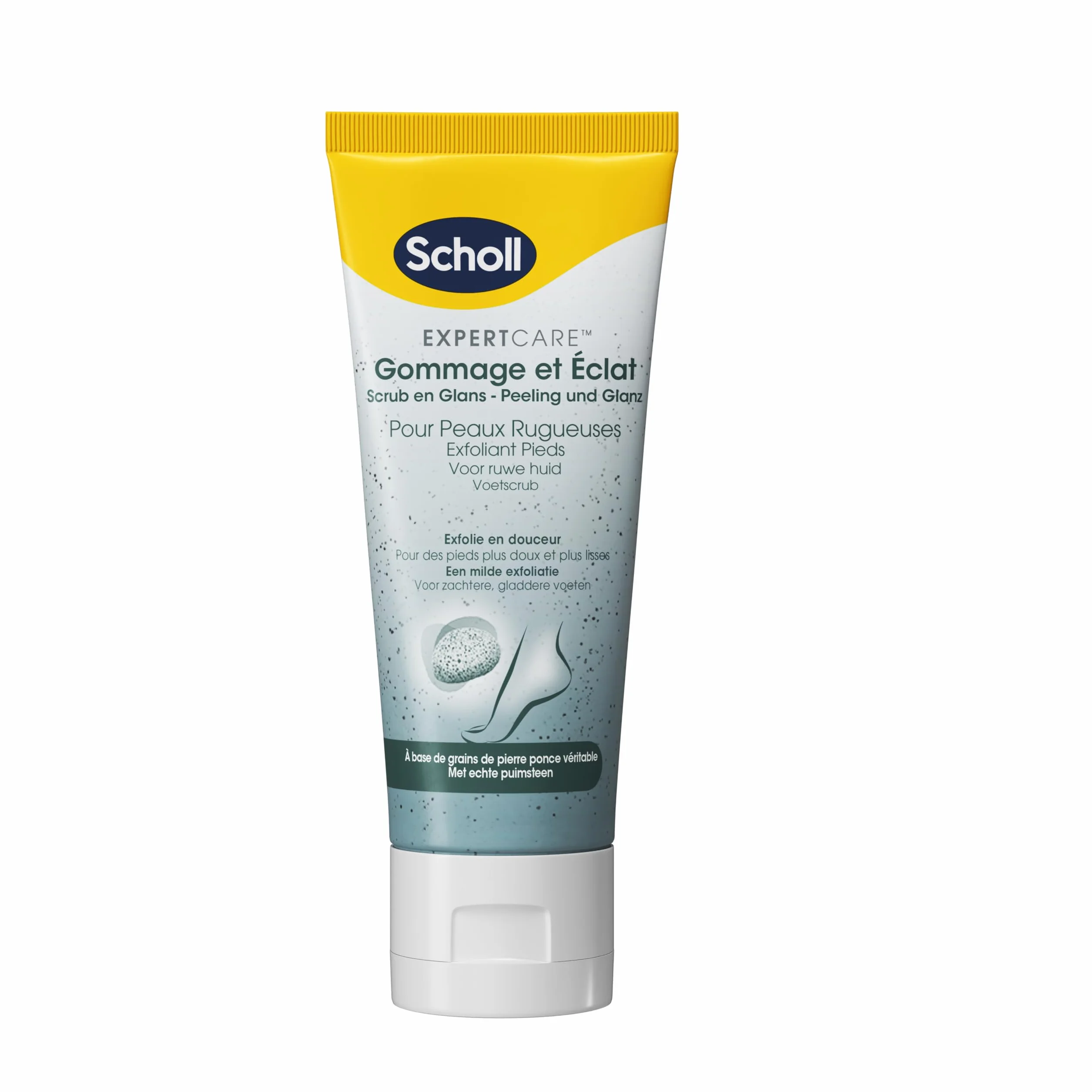 Scholl Crema Piedi Scrub e Brillante per pelli ruvide - Cura esfoliante per piedi secchi e ruvidi a base di pomice vulcanica - 75 ml