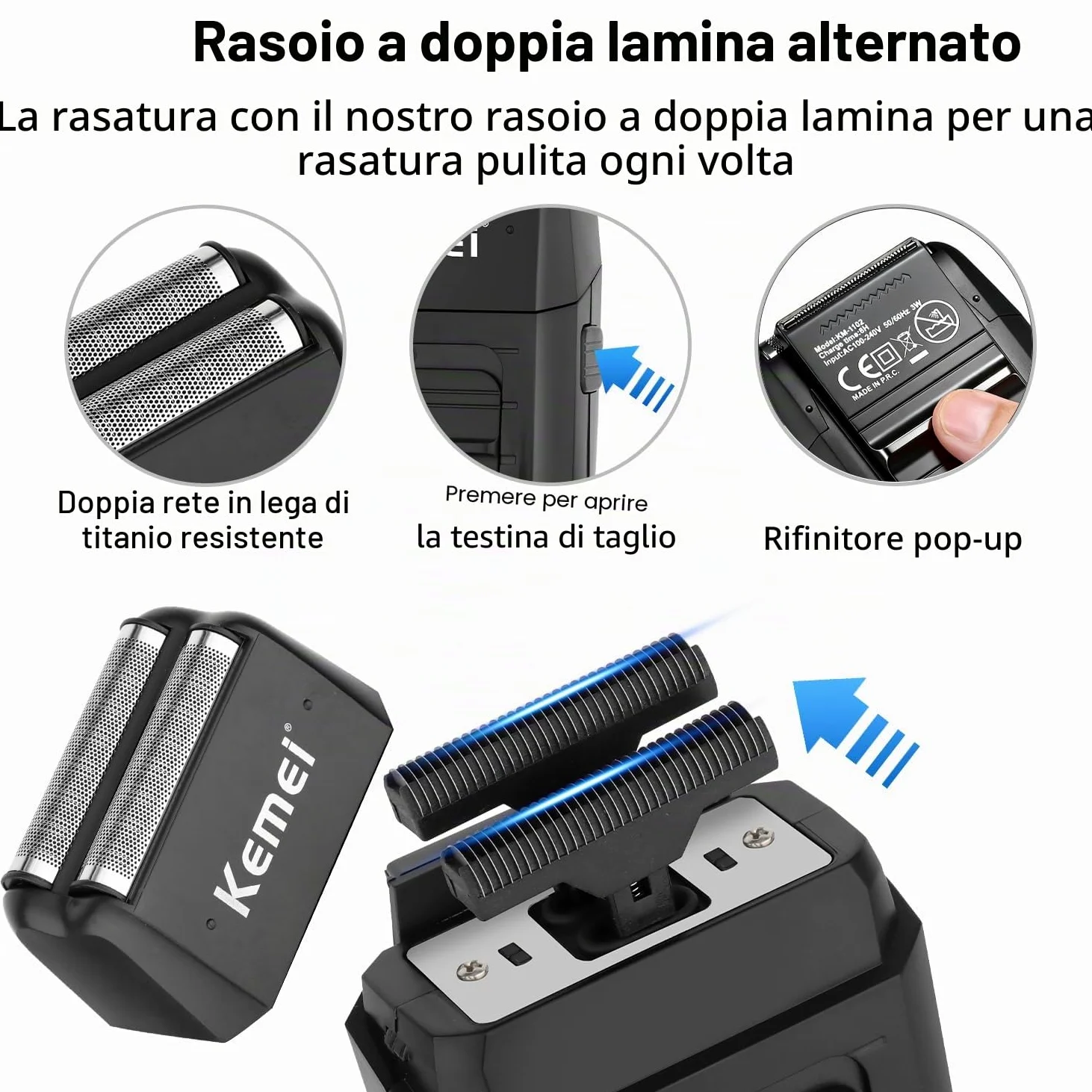 KEMEI Set di tagliacapelli professionali e rasoi a lamina, tagliacapelli senza fili per uomo, kit rasoio elettrico da barbiere, rasoio a T Blade Zero Gapped, ricaricabile tramite USB