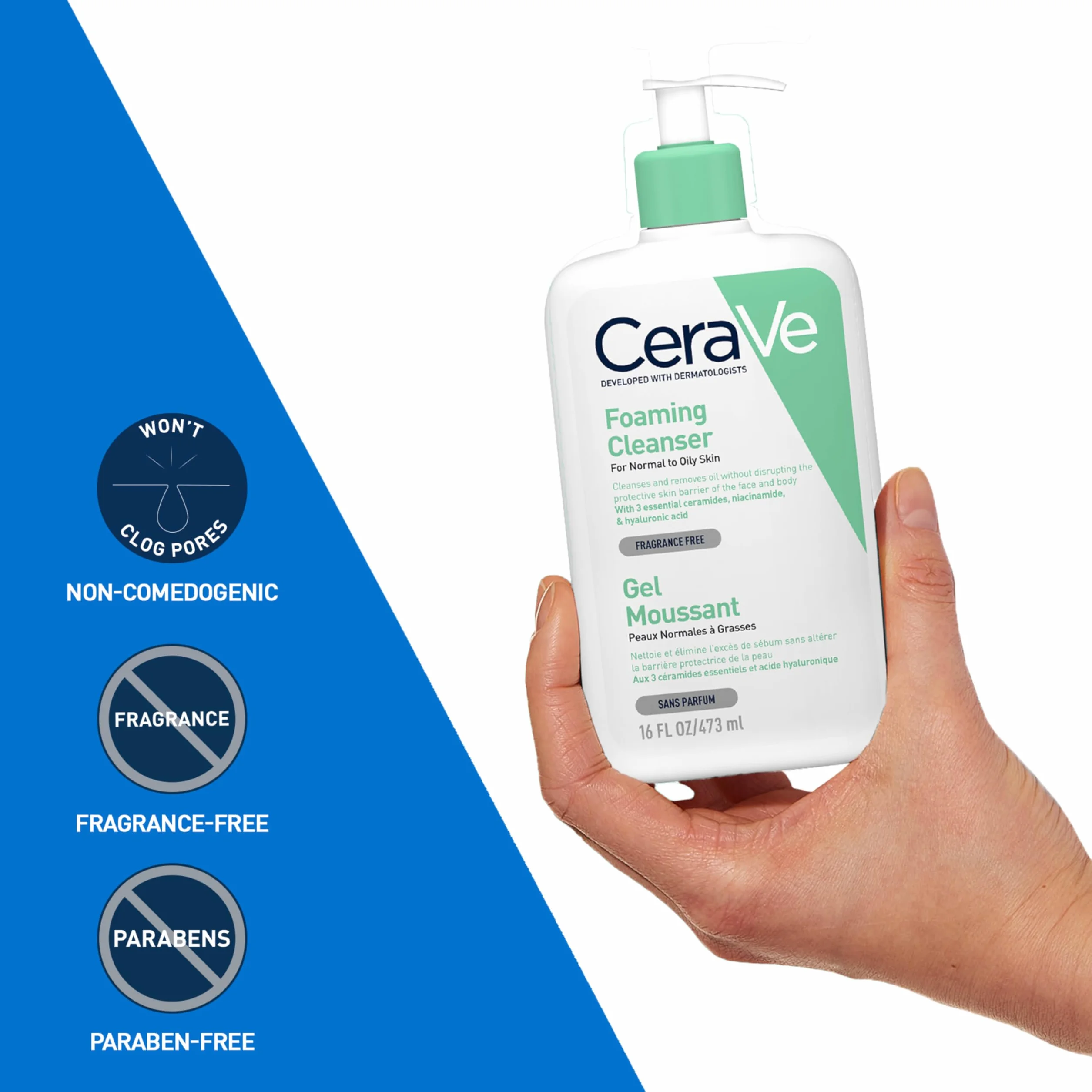 Schiuma Detergente Viso 473ml Ceramidi Niacinamide Acido Ialuronico Ipoallergenica Senza Profumo