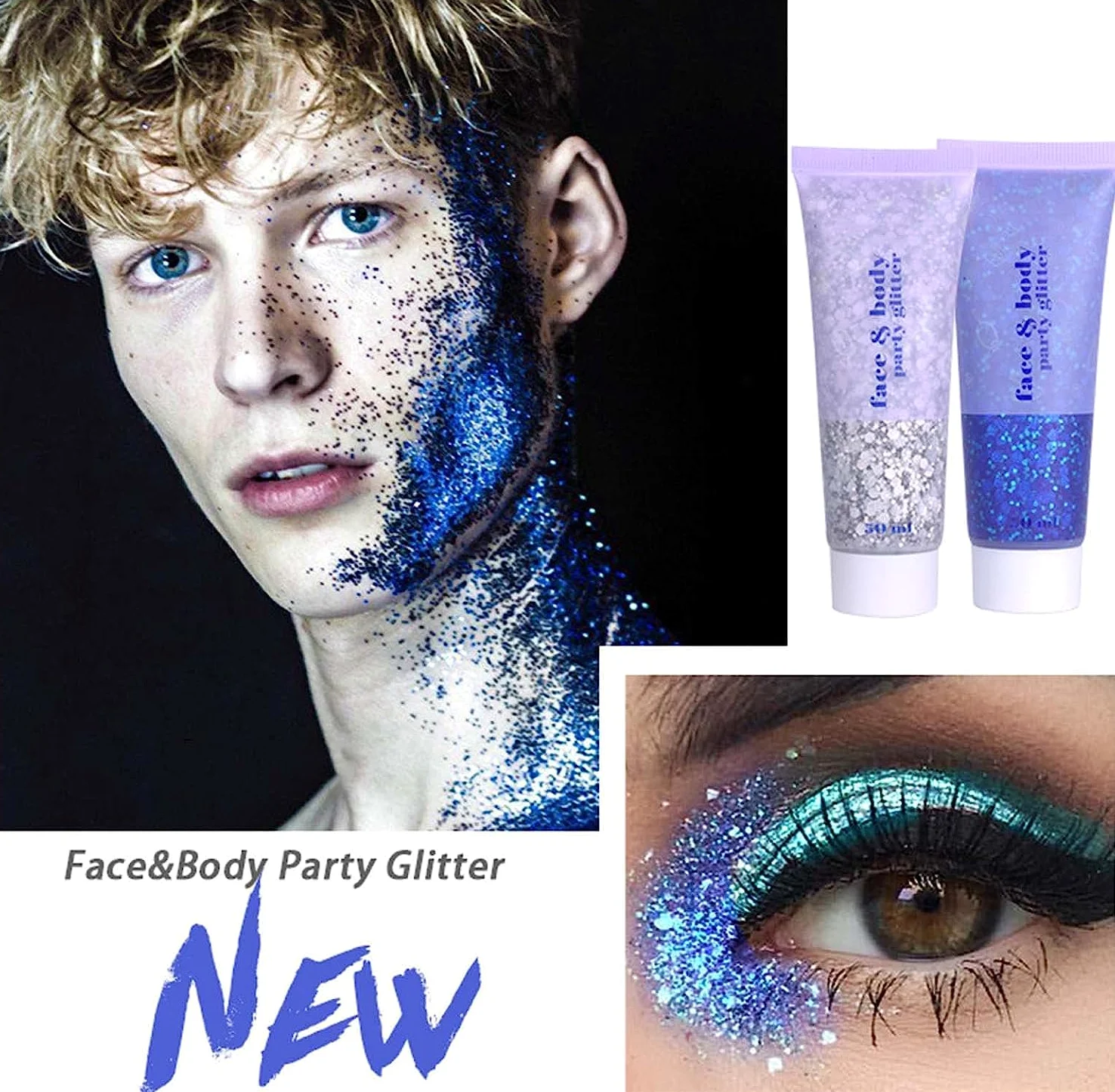 DAGEDA Silver Holographic Body Glitter Festival Makeup Face Glitter per Accessori Rave Ombretto Shimmer, Cosmetici, Lucido Corpo Shimmer Capelli Glitter Gel