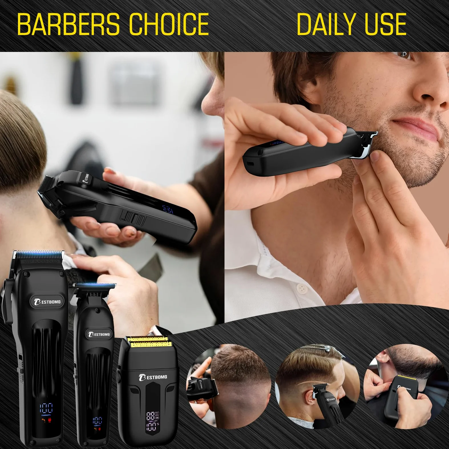 Set di tagliacapelli da uomo, tagliacapelli professionale, tagliacapelli e rasoio ricaricabile, lama a T in metallo, display a LED, kit per taglio capelli da barbiere per uomini e regali (808A-nero)