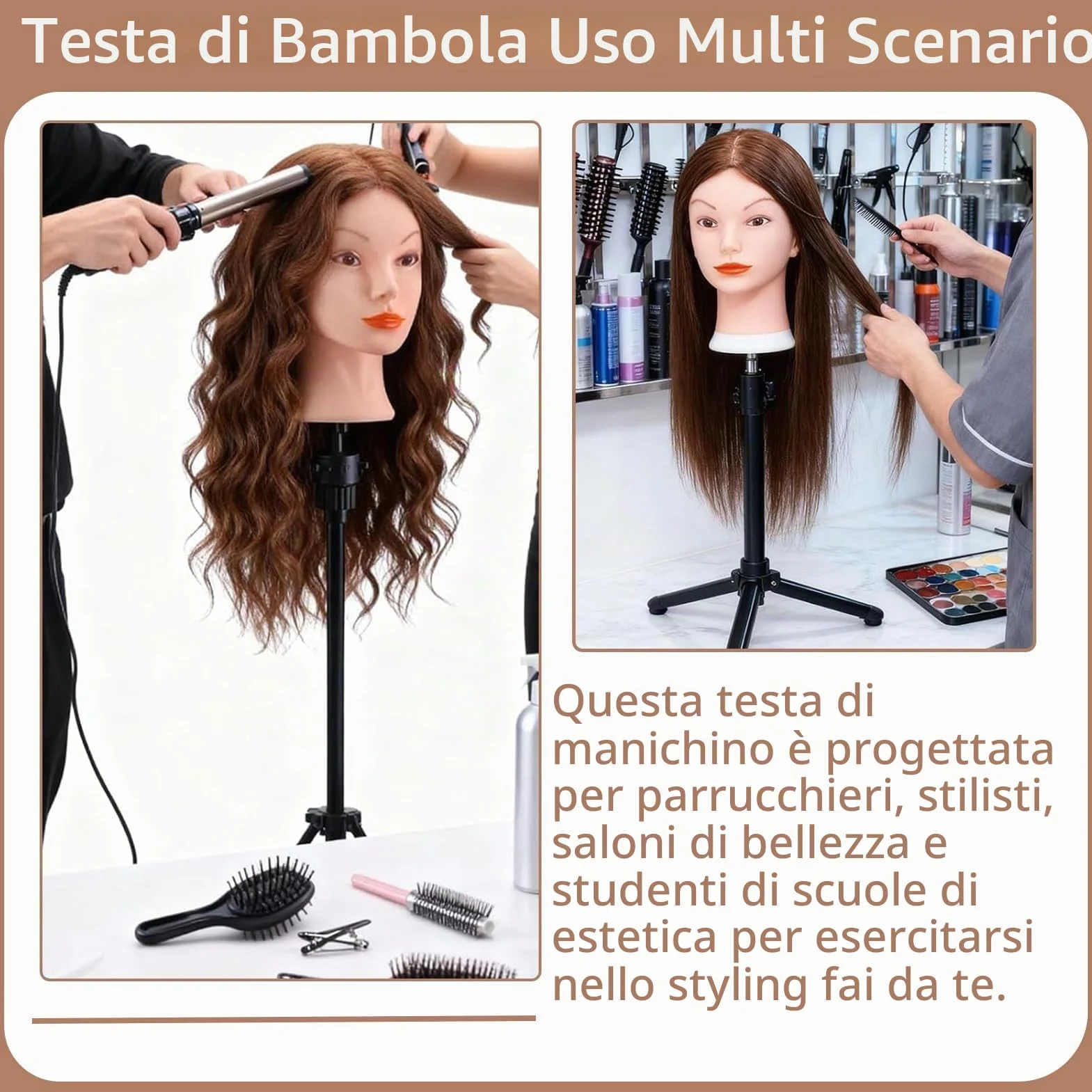 TopDirect 18" Testina Parrucchiere Manichino Cosmetologia Formazione Pratica Capelli con Morsetto