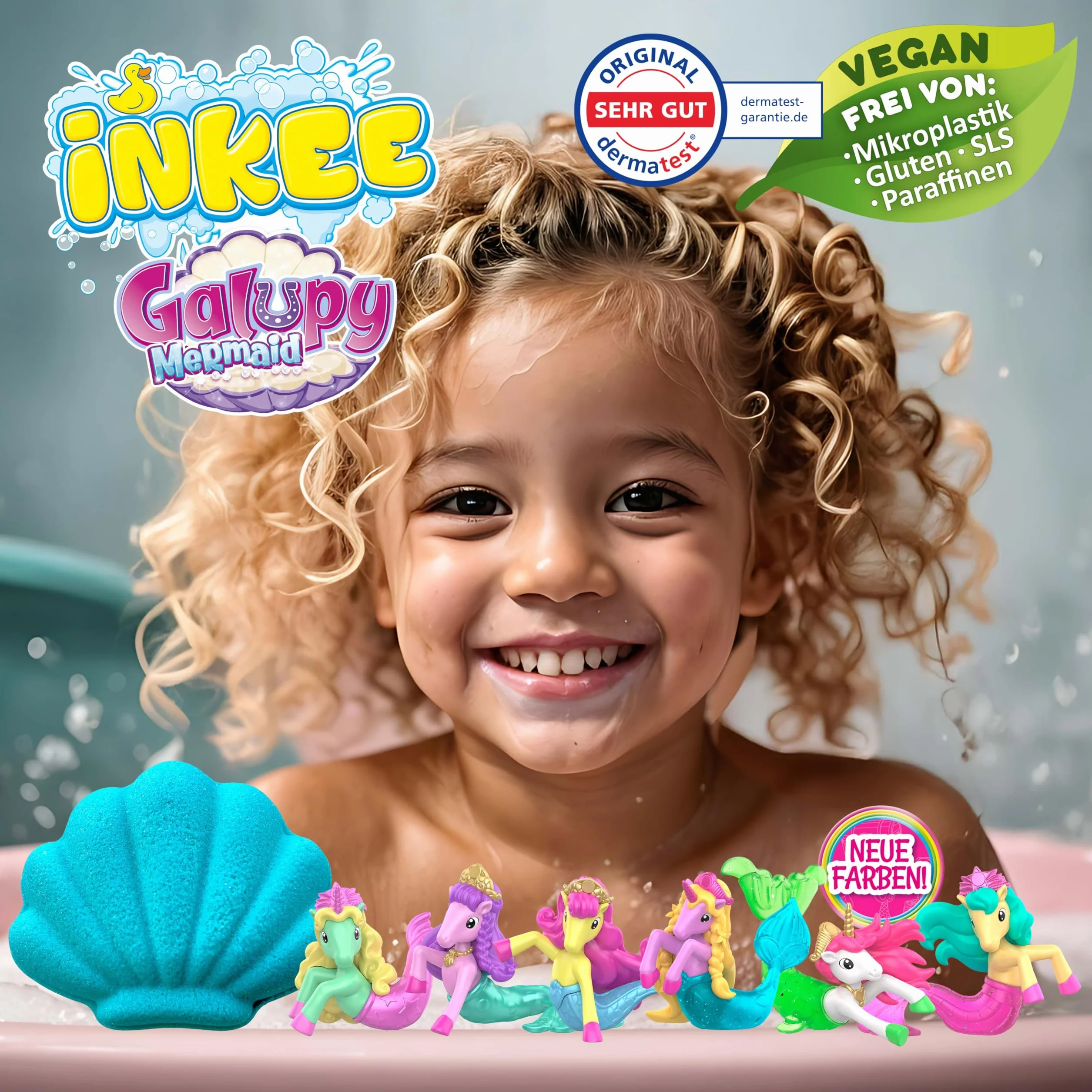 INKEE GALUPY MERMAID – Bomba da Bagno Bambini a Forma di Conchiglia con Sorpresa Sirena – Bath Bomb Effervescente per Vasca con Schiuma e Profumo Dolce