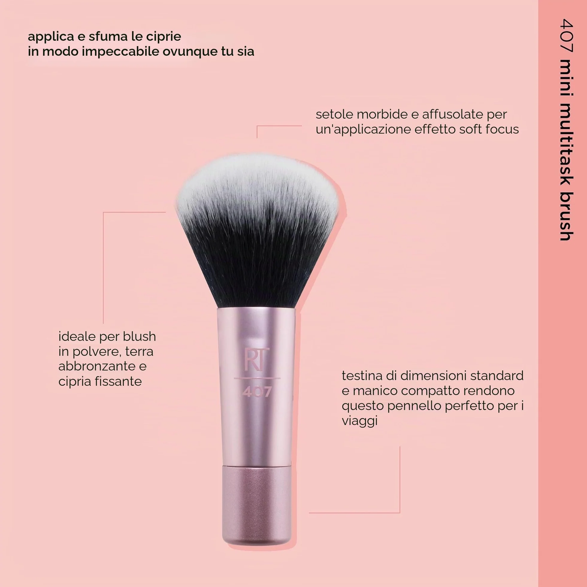 Real Techniques Mini pennello multiuso trucco fard bronzer cipria viso setole sintetiche tagliate su misura 1 confezione