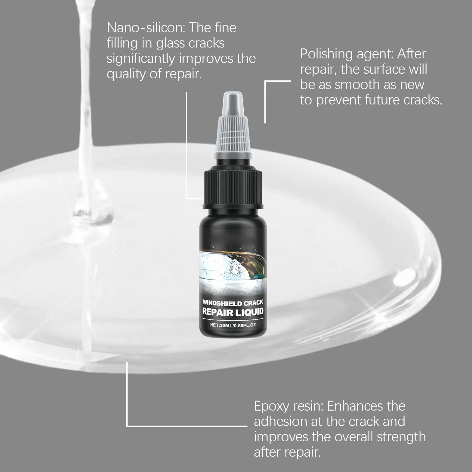 Liquido riparatore crepe parabrezza nanocristalli colla vetro