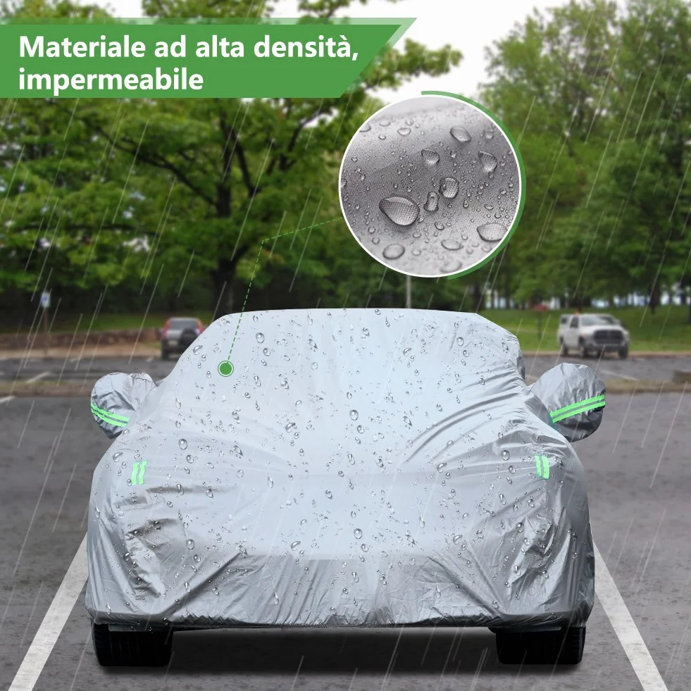 Telo Copriauto Impermeabile Antipolvere Anti UV Anti Vento 470 x 180 x 150 cm Universale Argento