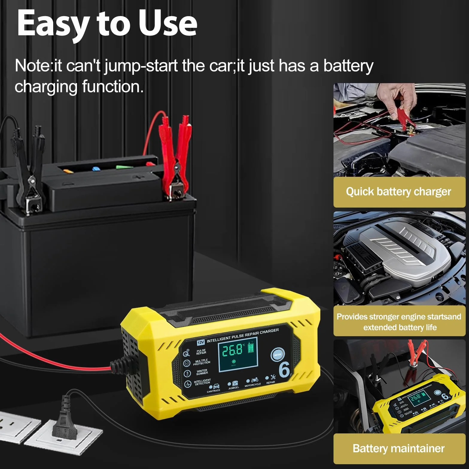 Carica Batteria per Auto 12V 6A Caricabatterie Intelligente con Schermo LCD Touch Screen Rilevamento Automatico Riparazione Manutenzione