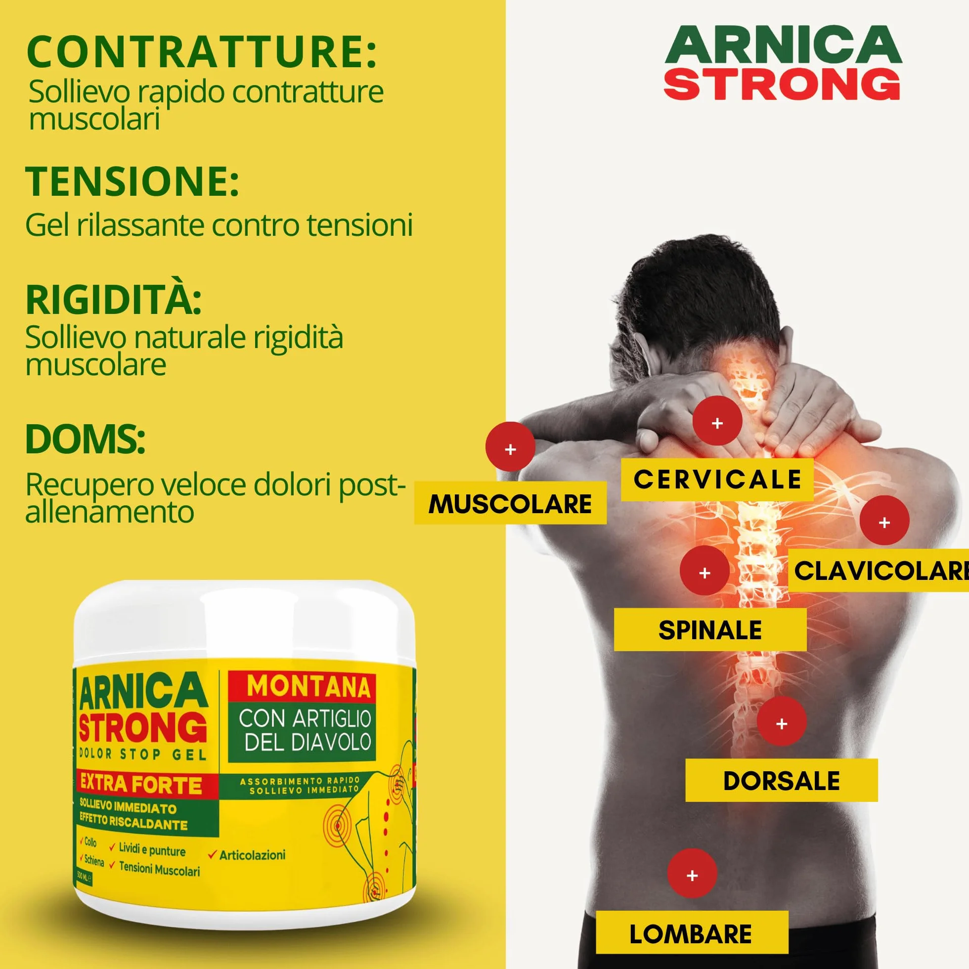 Arnica gel Forte - Arnica Per Cavalli Uso Umano 99% e Artiglio Del Diavolo forte crema riscaldante muscoli sportiva per massaggio cervicale e lombare-ImmunoSTRONG