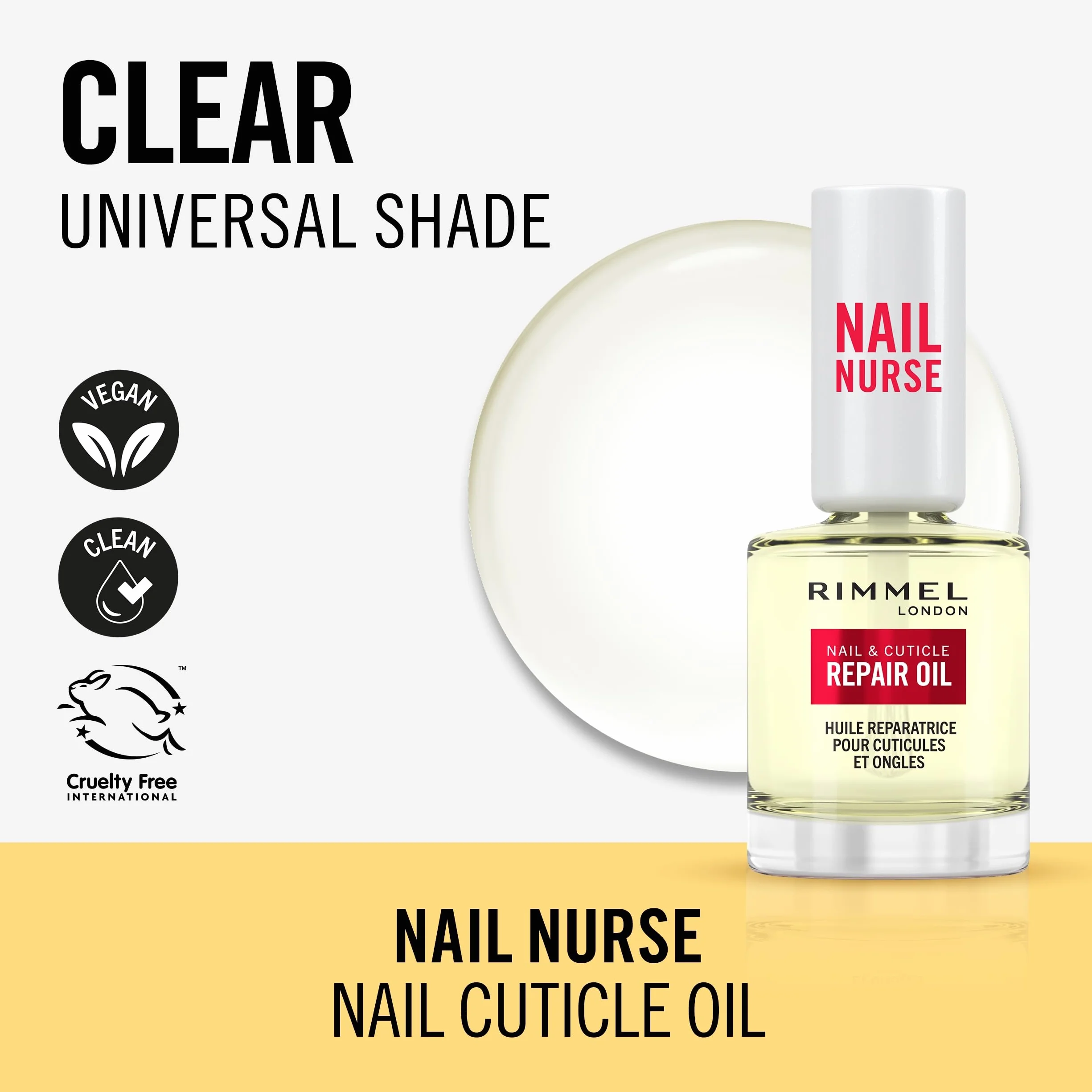 Rimmel London, Nail Care Cuticle Repair Oil, Olio Idratante riparatore per Unghie e Cuticole, Formula Vegana con Vitamina E, 8ml