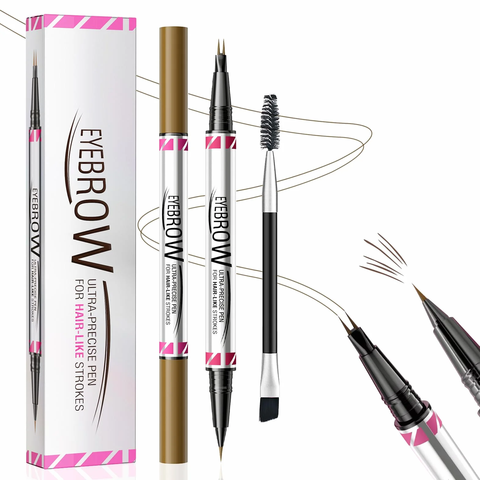 Matita per Sopracciglia Impermeabile Doppia Testa, Penna Eyeliner e Sopracciglia 2 in 1, Liquido Penna Sopracciglia Effetto Pelo per creare sopracciglia naturali, a lunga durata (Marrone scuro)