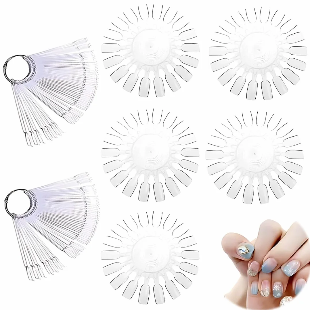 100 Pezzi Unghie Finte per Espositore, con 5 Pezzi Espositore Unghie Finte Ruota Nails in Plastica Compione Colore,Mensola per Ventola Finta con Anello in Metallo,accessori unghie