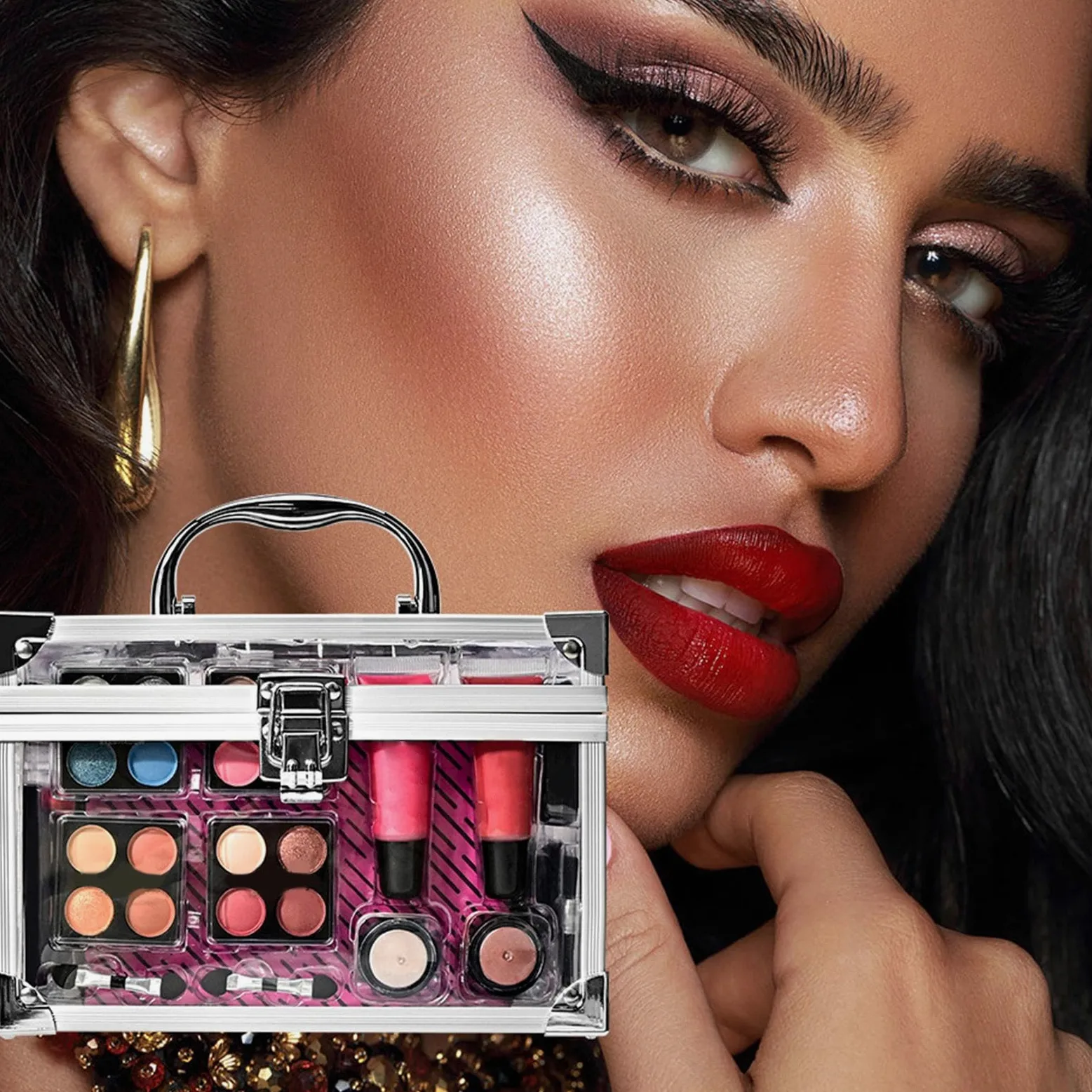 Kit Di Trucco Per Donna Set Da Viaggio Compatto Con | Valigette Per Uso Quotidiano Halloween Matrimoni Teatro E Spettacoli
