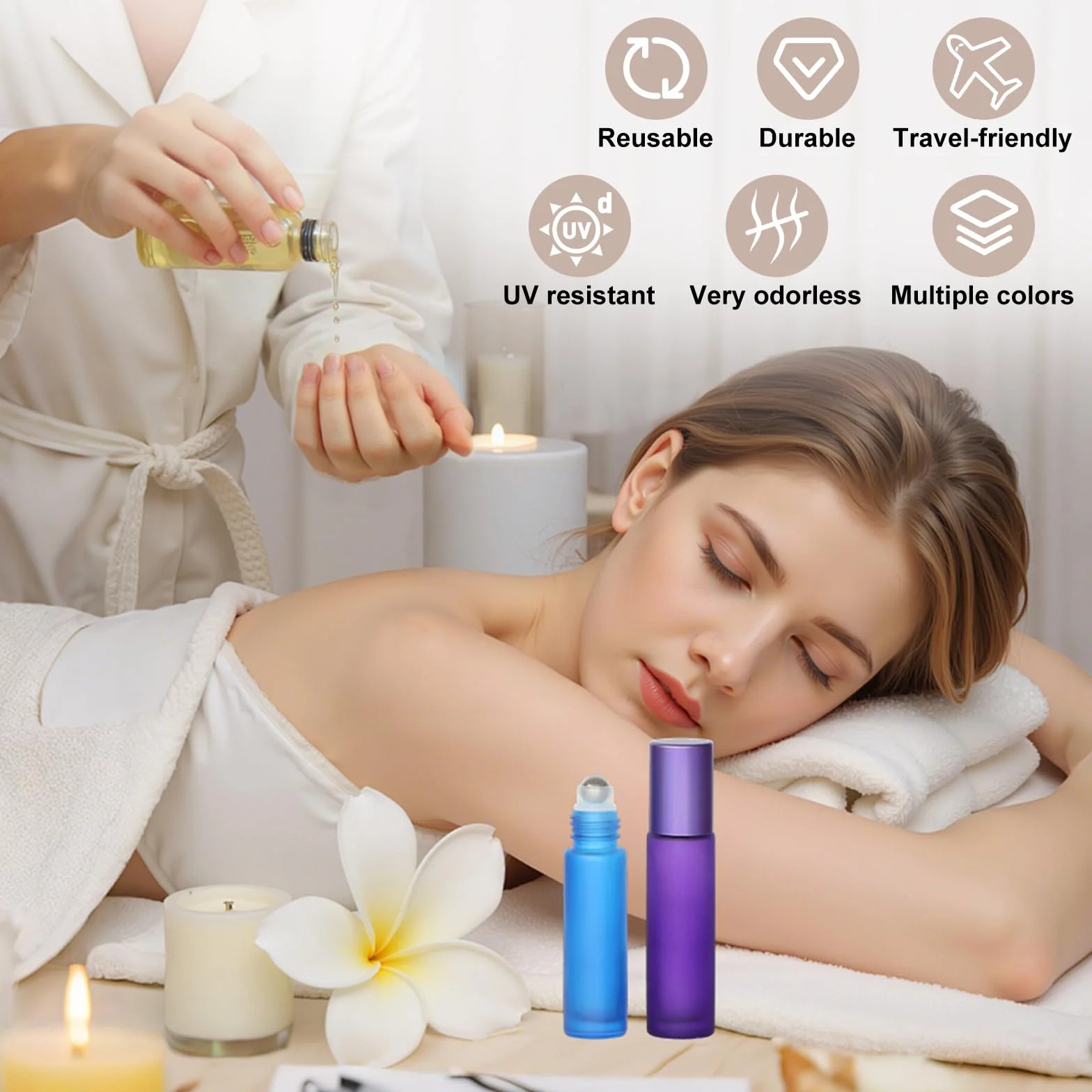 Bottiglie Flaconcini Vuoti per Oli Essenziali, 16 Pz 10ml, Flaconi in Vetro Satinato Colorato con Sfera in Acciaio Inossidabile, Perfetti per Aromaterapia, Profumo e Massaggio