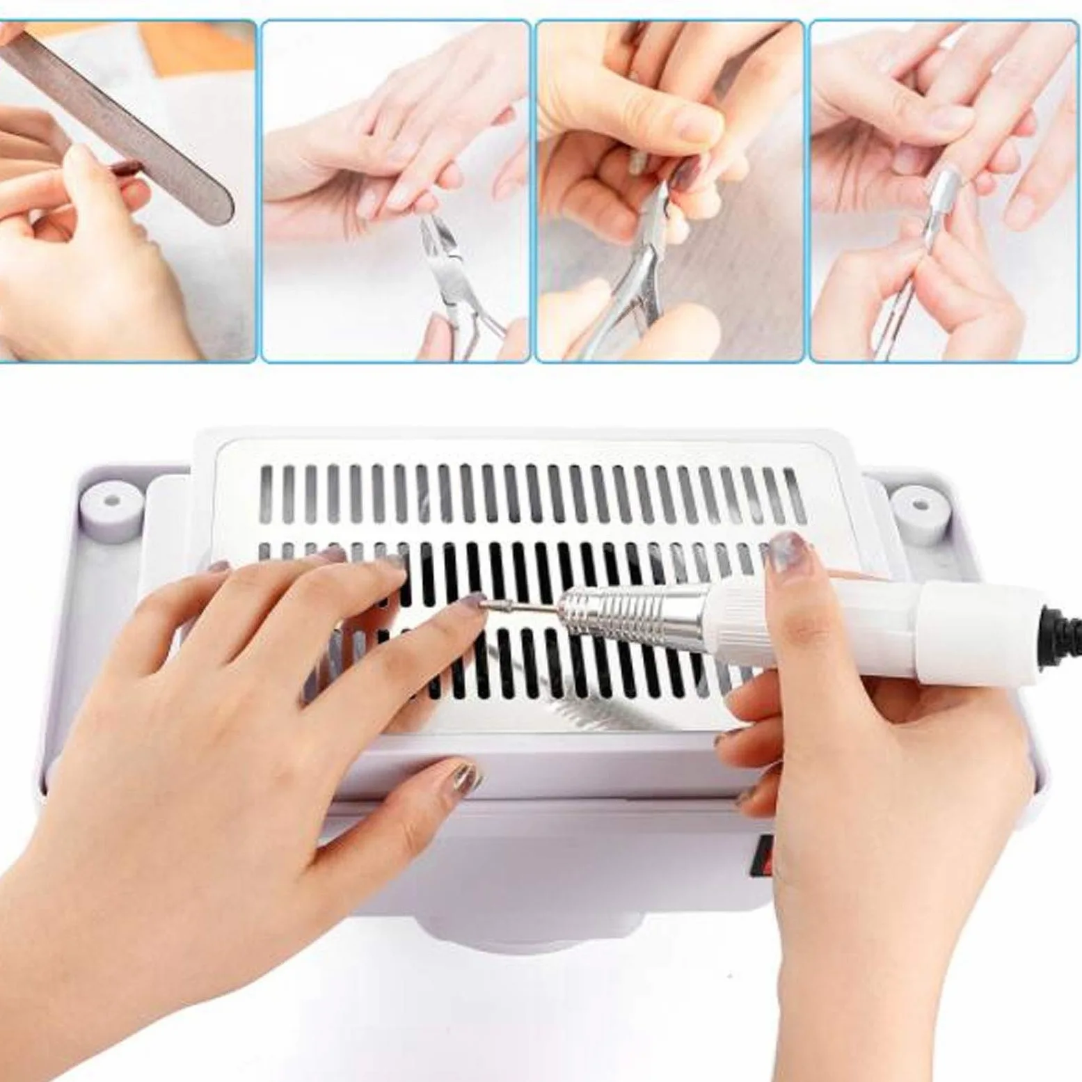 6W Aspirapolvere per unghie da tavolo silenzioso Strumento per pedicure per manicure Dispositivo per collettore di polveri per unghie con ventola per salone per unghie professionale Bianco(EU)