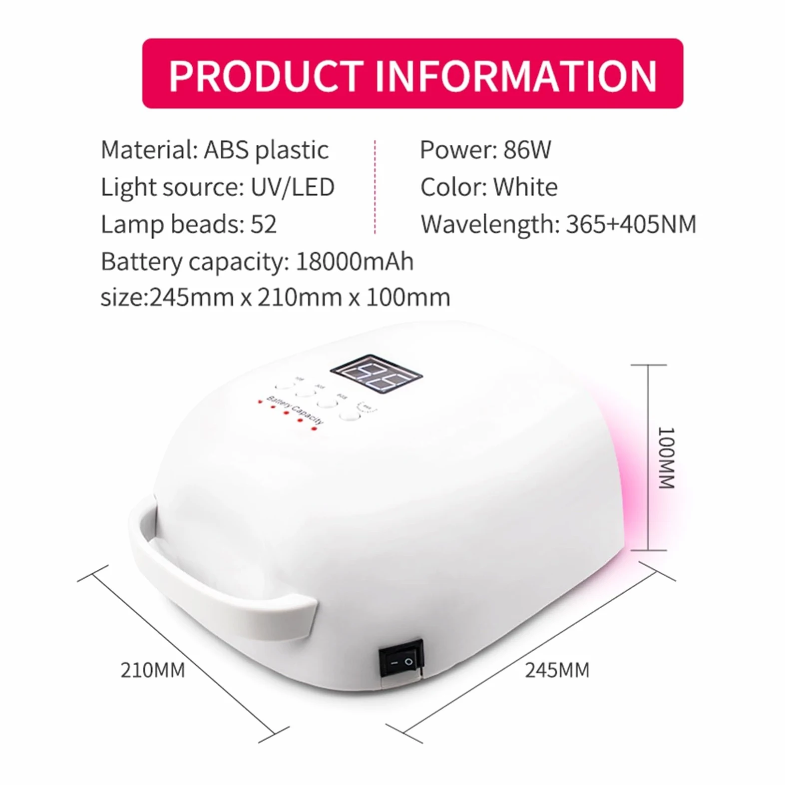 Lampada UV per unghie, Wireless 86w HA CONDOTTO LA Lampada UV Del Chiodo 86W for La Cura di Tutti I Gel Smalto for Unghie Lampada Della Luce Del Sole Manicure Intelligente display LCD Ricaricabile per