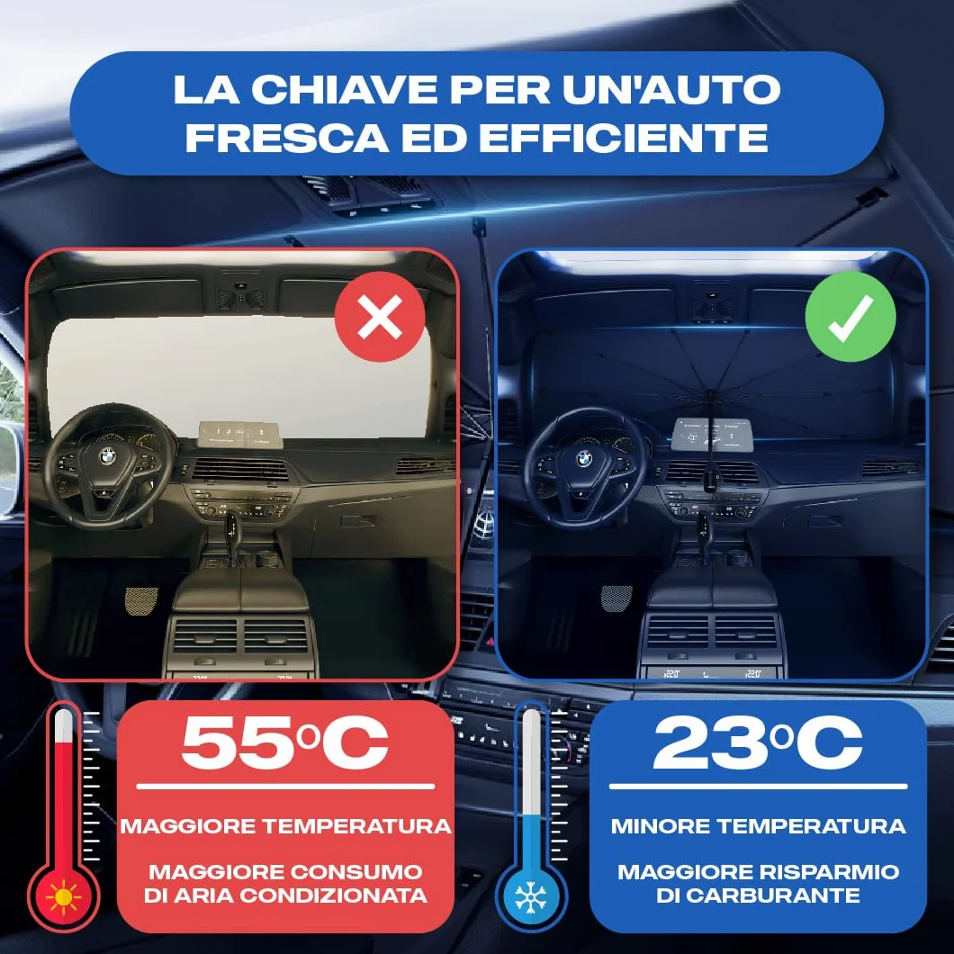 Parasole Auto Protezione Solare Anteriore 140x80cm UV Resistente