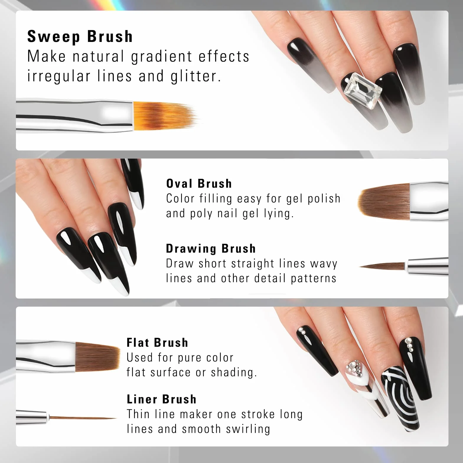 8 Pezzi Pennelli per Unghie,Aokitec pennello per Acrigel Estensione Unghie Costruttore Gel Pennello Penna Punteggiatura Linea Trazione Unghie Salone Casa Manicure DIY Donne