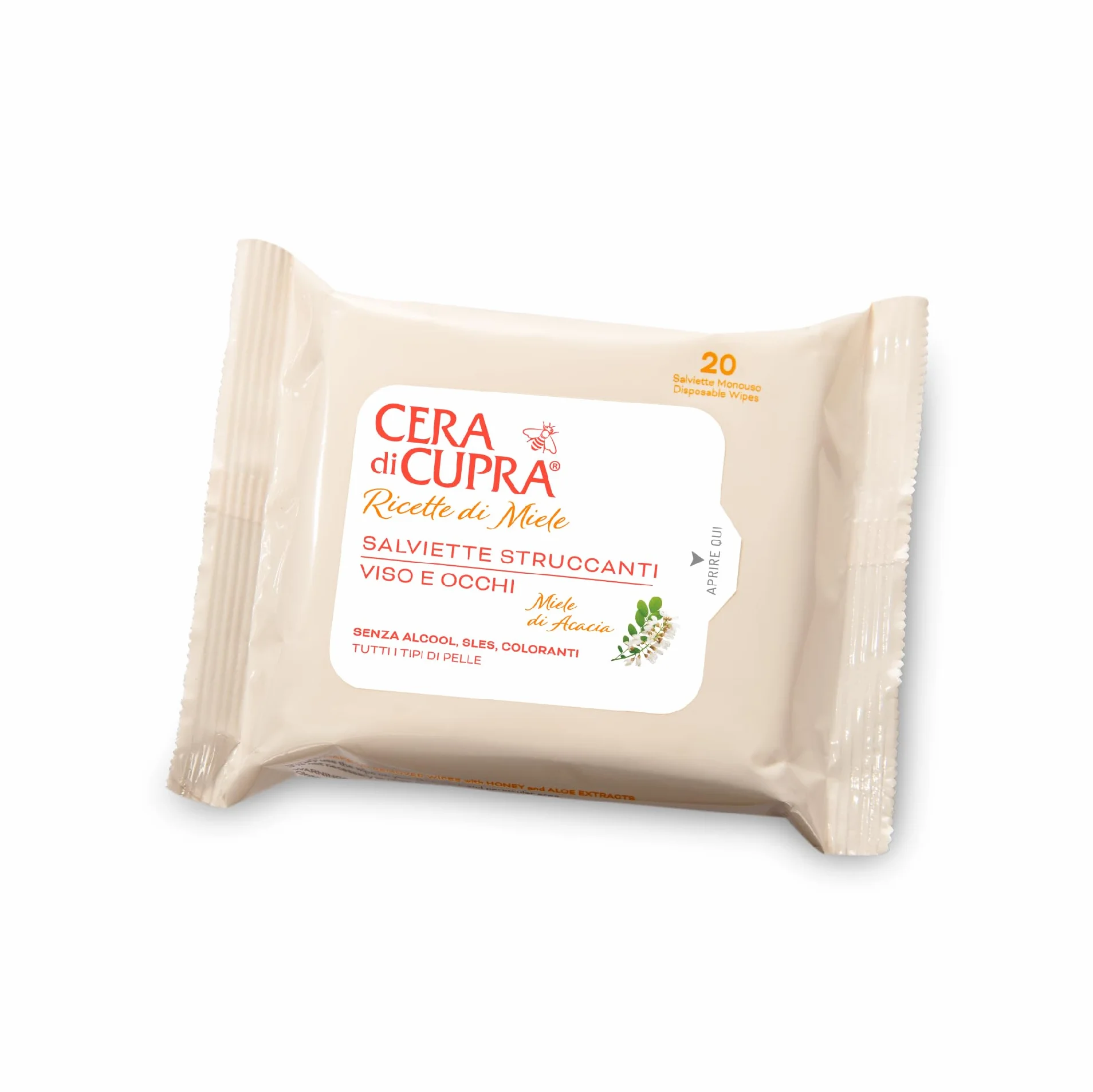 Cera di Cupra, Salviette Struccanti, Ideate per Rimuovere Facilmente Trucco ed Impurità da Viso e Occhi, Tessuto 100% Naturale, Biodegradabili, Made in Italy, 20 Pezzi