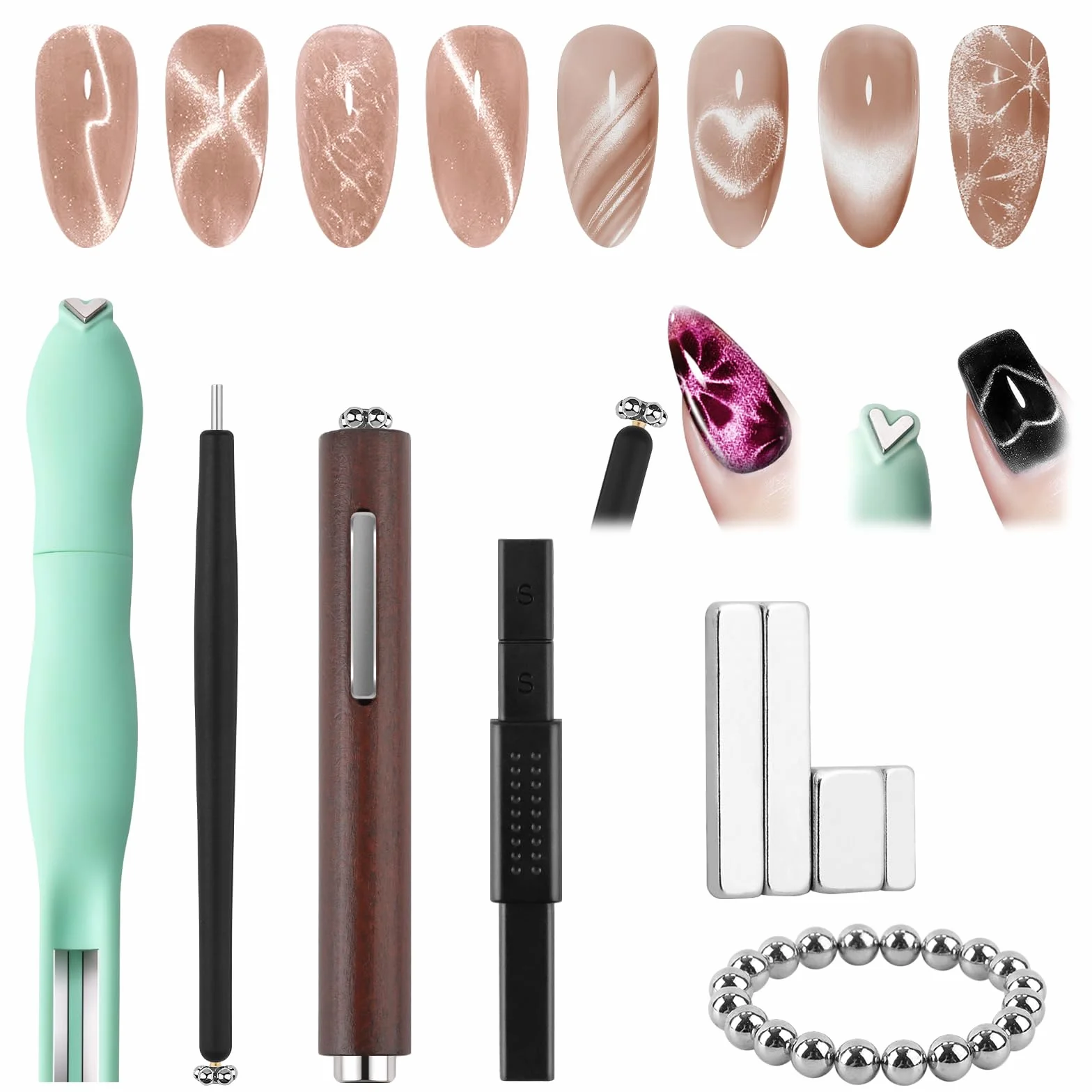EBANKU 28PCS Cat Eye Magnete Bastone per Unghie Set, Magnetico Stick Magnete per Unghie - Nail Art Tool Uso con Occhio del Gatto UV Gel Polish Polvere o Smalto