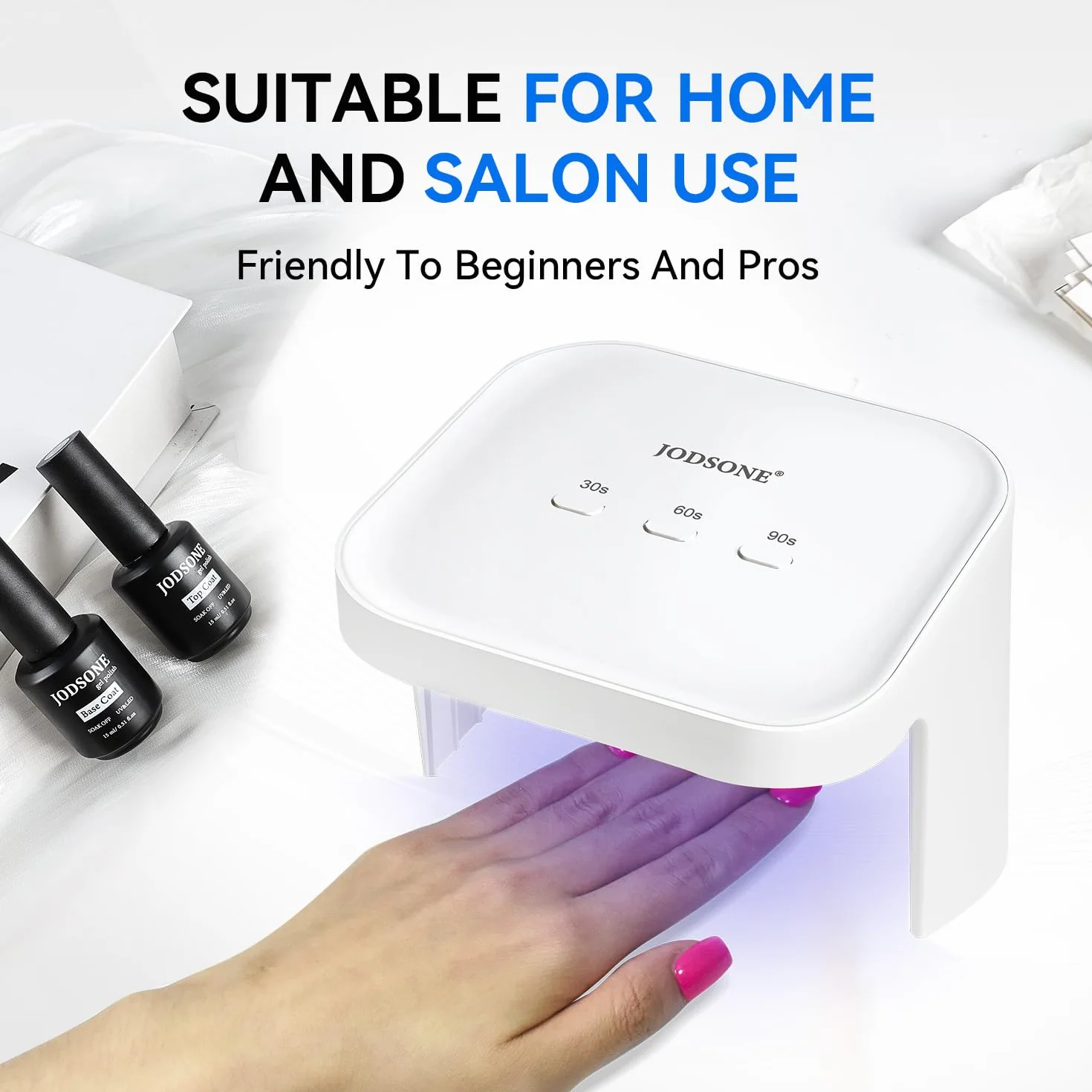 JODSONE Lampada professionale per nail art UV LED, ampio spazio, sensore automatico, 3 modalità di temporizzazione per nail art fai da te a casa, bianca