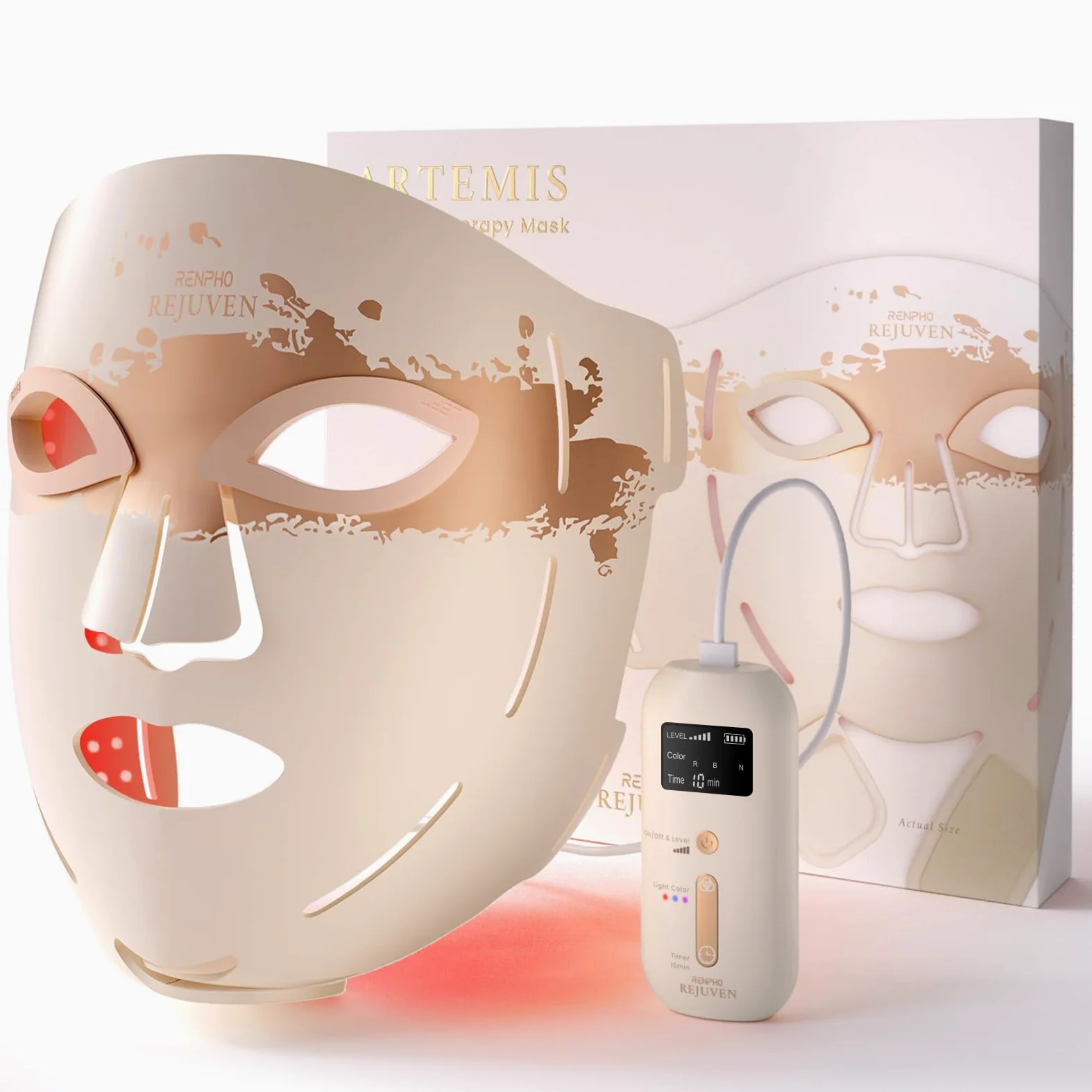 RENPHO Maschera Viso LED con 324 LED, Rossa, blu e Infrarossa da 630 nm | 3 modalità di luce, copertura completa del viso, senza fili, ricaricabile, regalo per donna, mamma e moglie