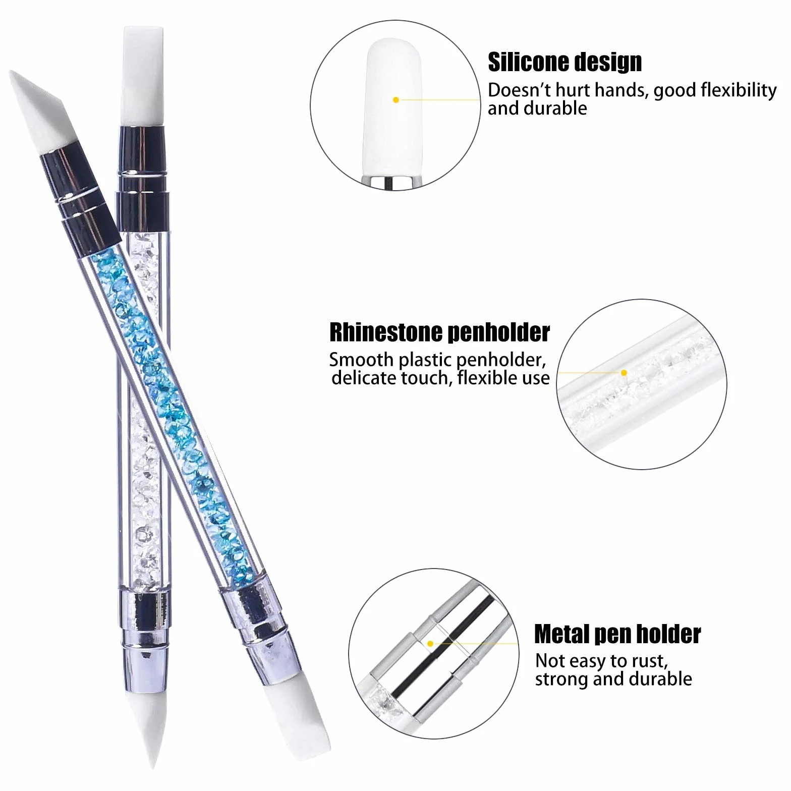 Hanyousheng 5 Pezzi Pennelli in Silicone Per Unghie Art Design Decorazione Kit Silicone Nail Art Pennelli Con Manico Acrilico Stras