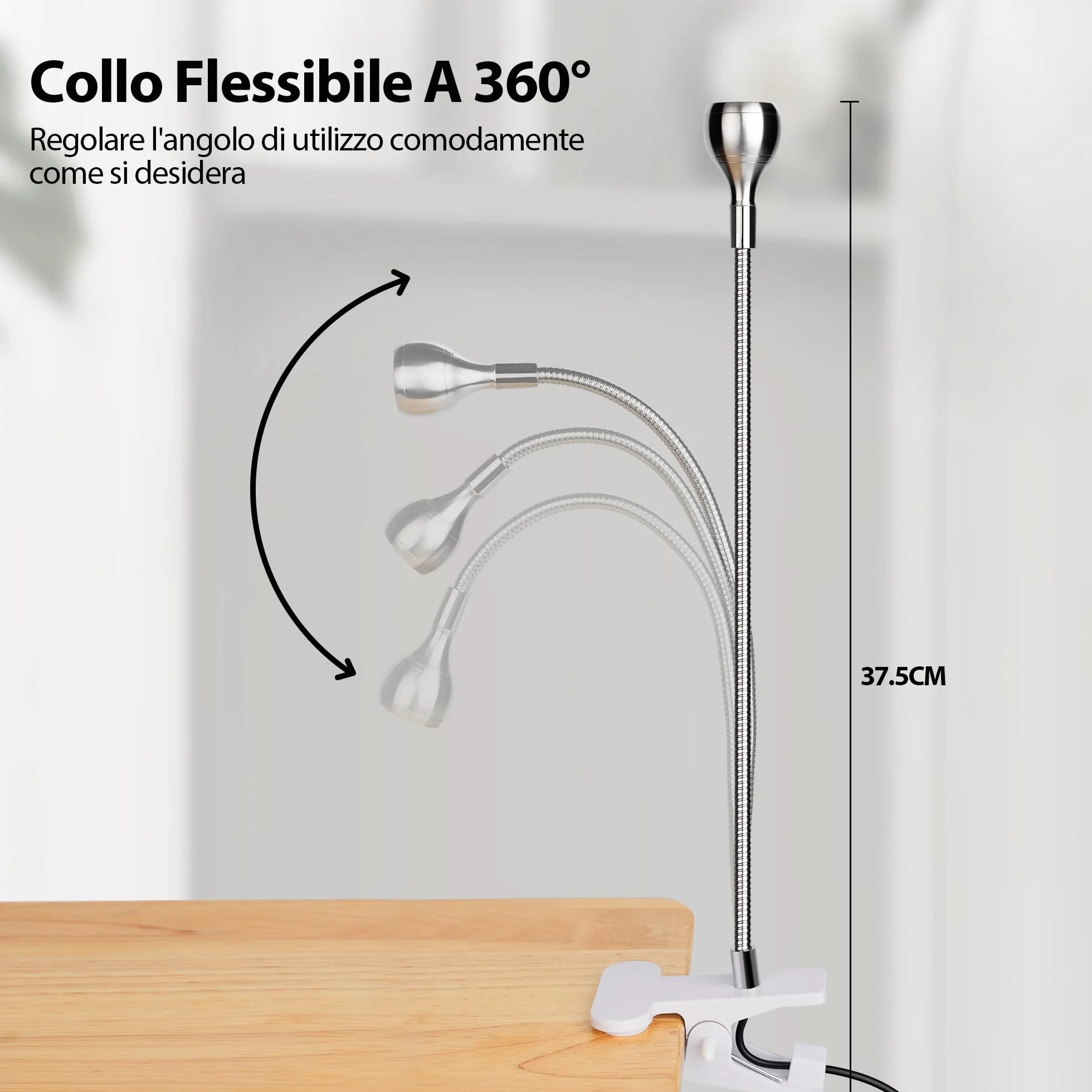5W da Lampada LED UV per Gel Unghie, Luce LED per Unghie con Collo di Cigno Flessibile e Clip con Fusibile, Piccola Macchina per Asciugare le Unghie e Indurire il Gel con Lampada UV Rotante, Argento.