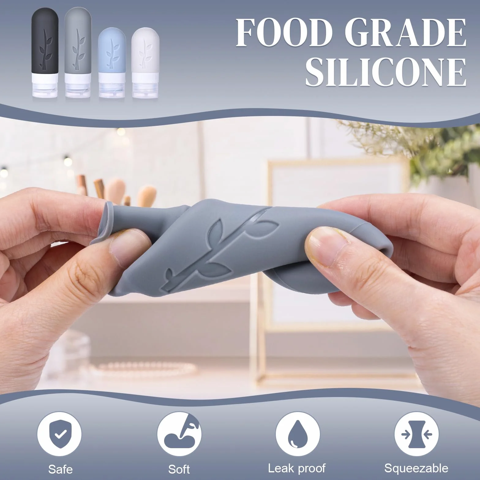 Kit Viaggio Liquidi, 16 Pezzi Contenitori da Viaggio in Silicone, Contenitori Accessori per Shampoo, Lotion e Cosmetici, Mini Size da Viaggio (Nero)