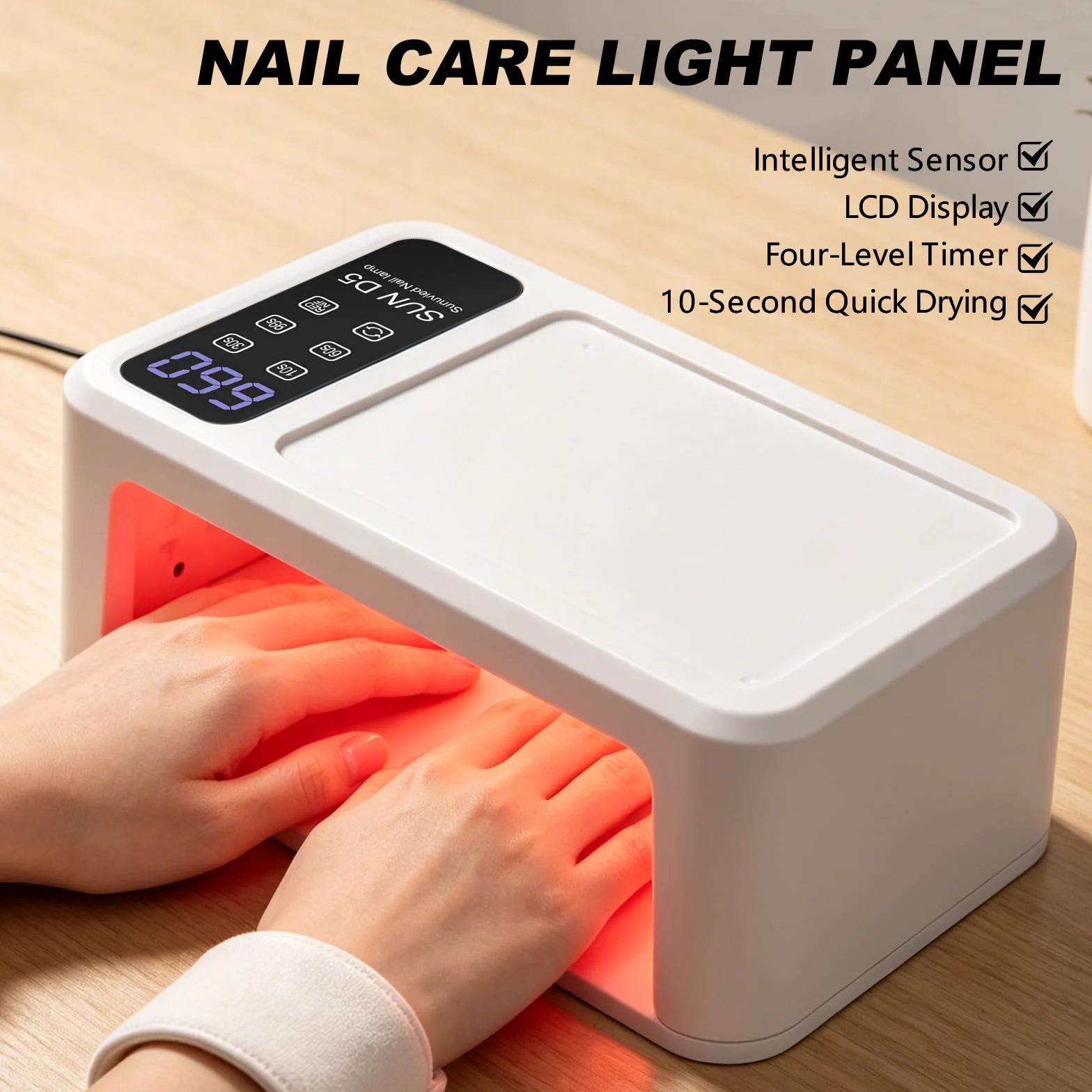 Lampada UV LED per unghie da 480 W con display LCD, asciuga unghie professionale, asciugatura gel UV con 140 perline (108 UV + 32 rossi), 4 modalità timer e touch screen, vassoio rimovibile, per gel