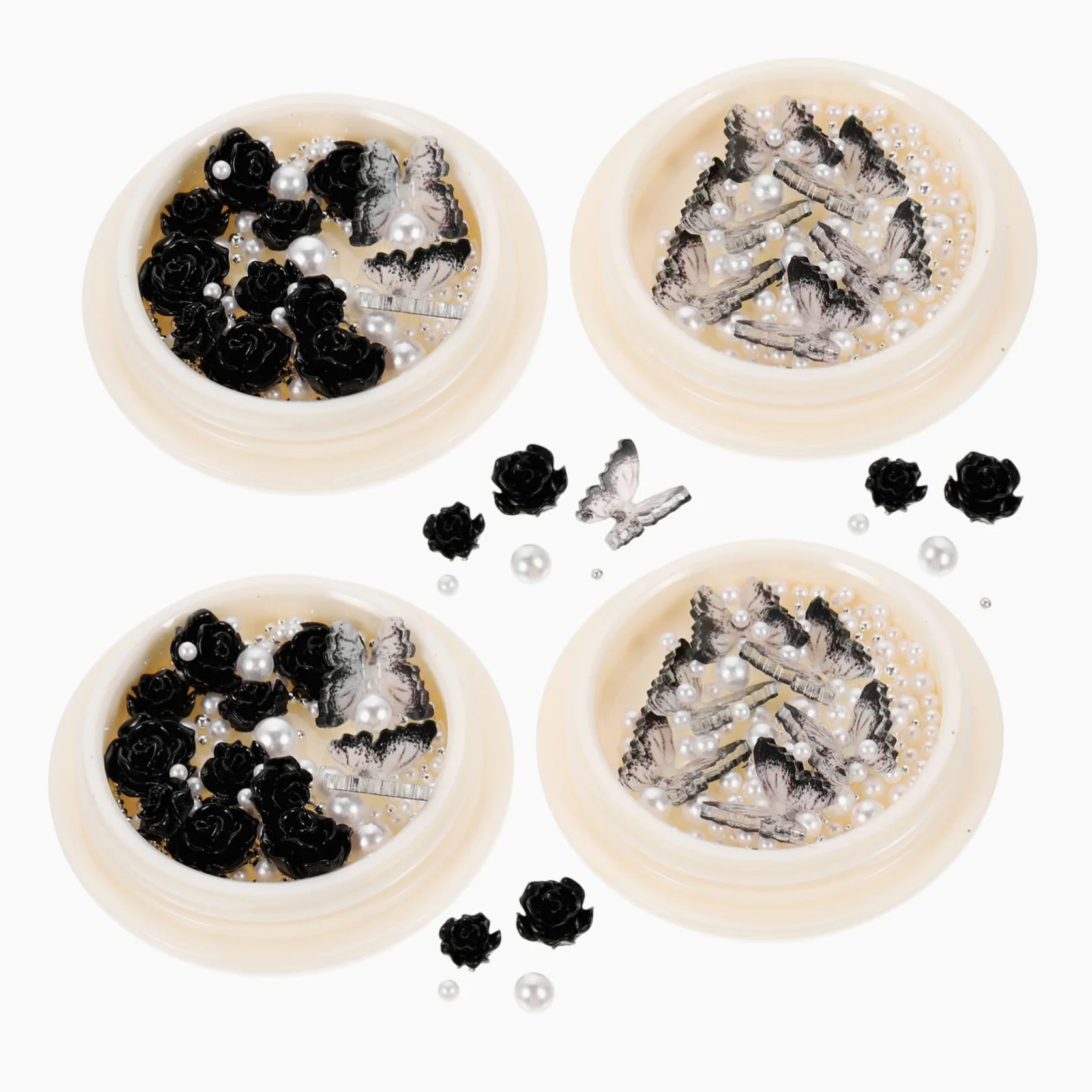 SHERCHPRY 5 Set Shinestone Di Nera Strass Ciondoli Per Unghie Decorazioni Unghie Shinestones Di Nail Art Gemme E Gioielli Incantesimi Unghie Di Rinestone Di Fiori Resina 4 Scatole*5