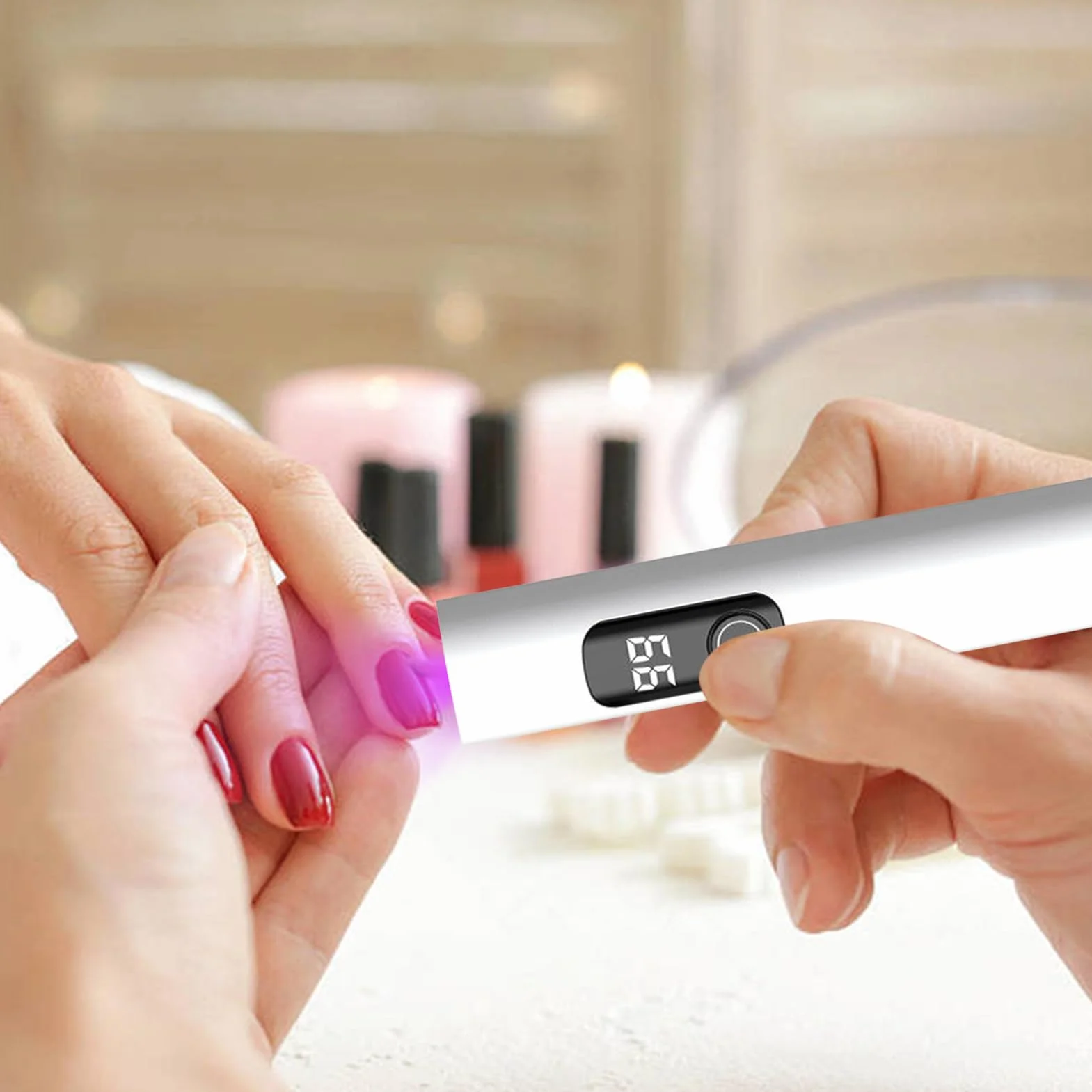 Mini lampada UV ricaricabile, 4,29 x 0,83 x 0,83 x 0,83 in Digital Display Nail Dryer, Timing Led, Reusable Equipment for Manicure Pedicure Studio Salon Travel Camping Airplane