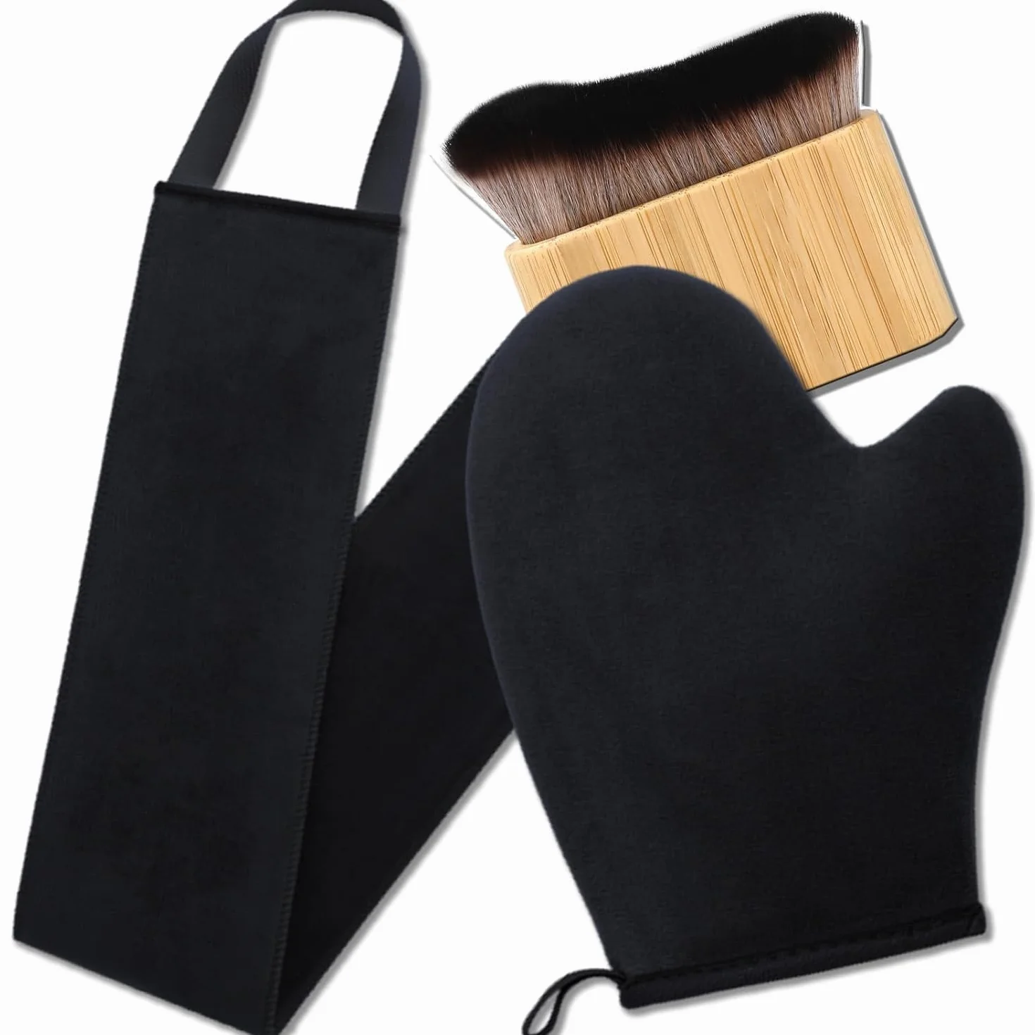 3 in 1 Kit Guanto Autoabbronzante Guanto per Autoabbronzante Self Tanning Mitt Applicatore Abbronzatura Spalma Crema Schiena Pennello Autoabbronzante Guanti Applicatore Crema Schiena