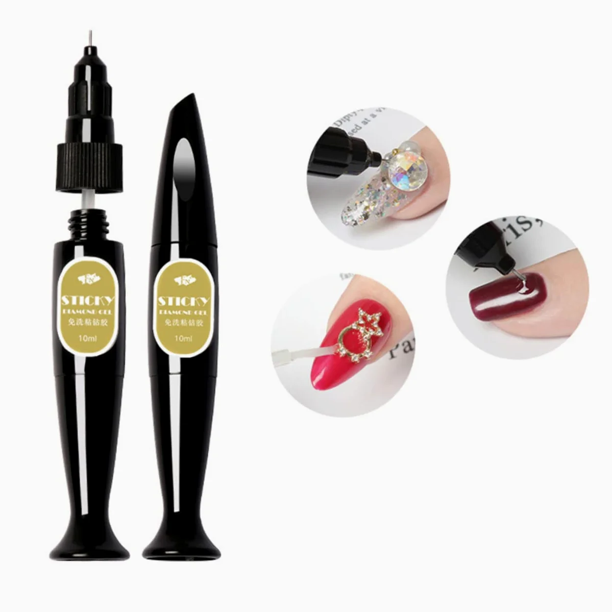 POPETPOP 2sets Penna Colla Per Unghie Gel Adesivo Per Decorazioni Nail Art Con Applicatore Ago e Pennello Adesivo Per Strass e Unghie Finte Per Manicure e Decorazioni