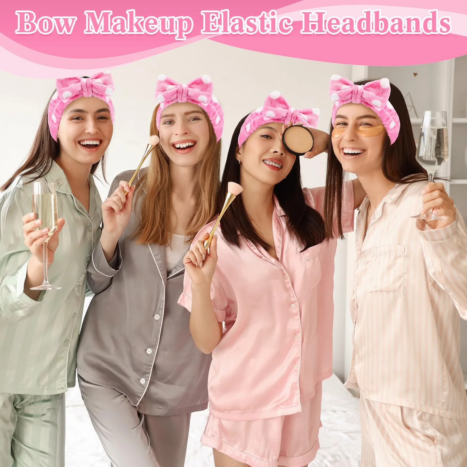 50 fasce elastiche per capelli da spa, per lavare il viso, con fiocco rimovibile, per donne, damigelle d'onore, proposte, regali in morbido pile per la cura della pelle, in microfibra, a pois