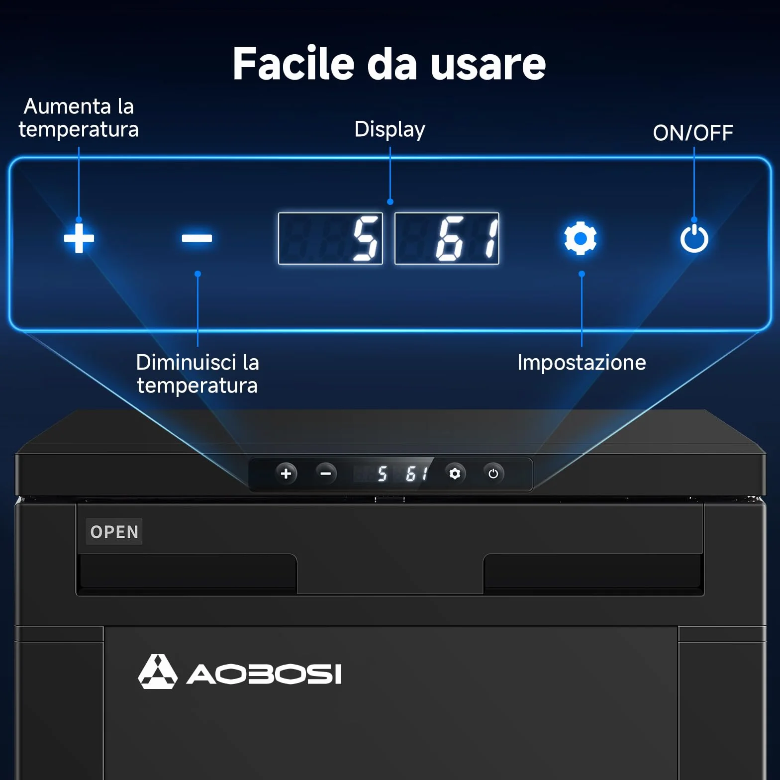 AAOBOSI Frigo Portatile 83L 12/24V DC -20°C a 20°C con APP e Luci LED per Campeggio Caravan Auto Camper