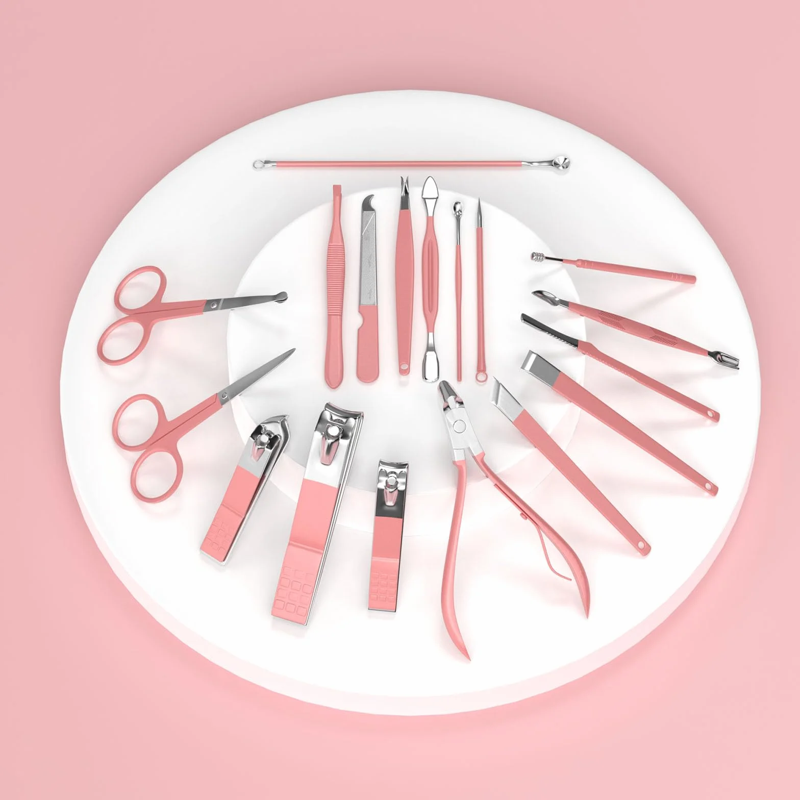 ZIZZON zestaw do manicure 18 w 1 profesjonalny do pedicure z etui podróżnym różowy