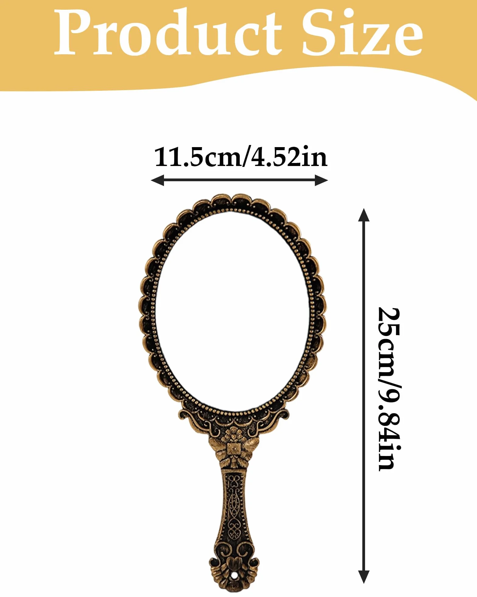 Specchio a Mano Vintage Bronzo, Mini Specchio Ellittico Compatto per Parrucchiere, Trucco, Casa, Viaggi