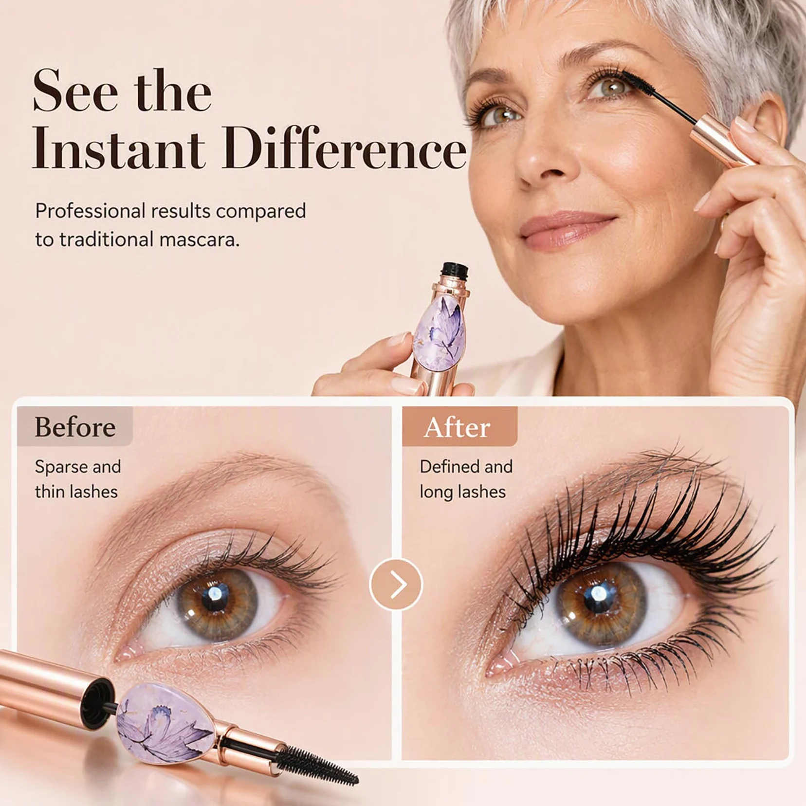 Mascara nero portatile 2-in-1 con specchietto, formula nutriente (3Pcs) | Mascara "tubing" (a polimeri) allungante e volumizzante, con specchietto integrato, a prova di sbavatura, senza grumi