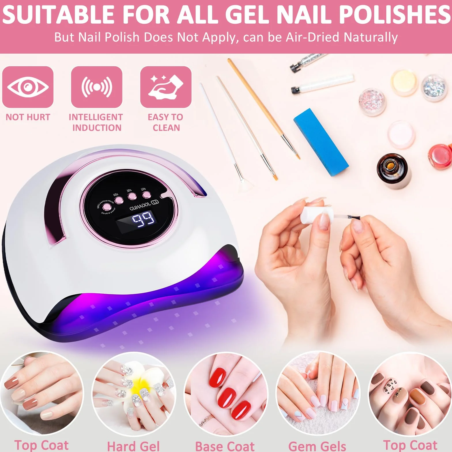 Lampada Unghie UV LED, 180W Fornetto Unghie Può Curare Rapidamente, con 4 Timer 10s/30s/60s/99s,Sensore Di Avvio Automatico, LCD Display Lampada per unghie per Gel Nail Polish Light, Bianco