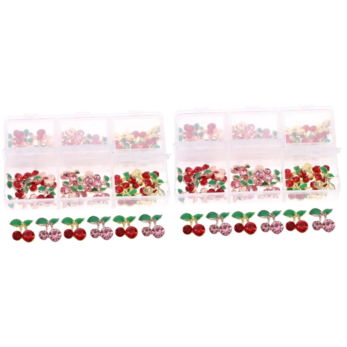 FRCOLOR 2 Set Di Ciondoli Per Unghie Alla Moda Con Ciliegie E Strass Per Nail Art Da Donna 60 Pezzi*2