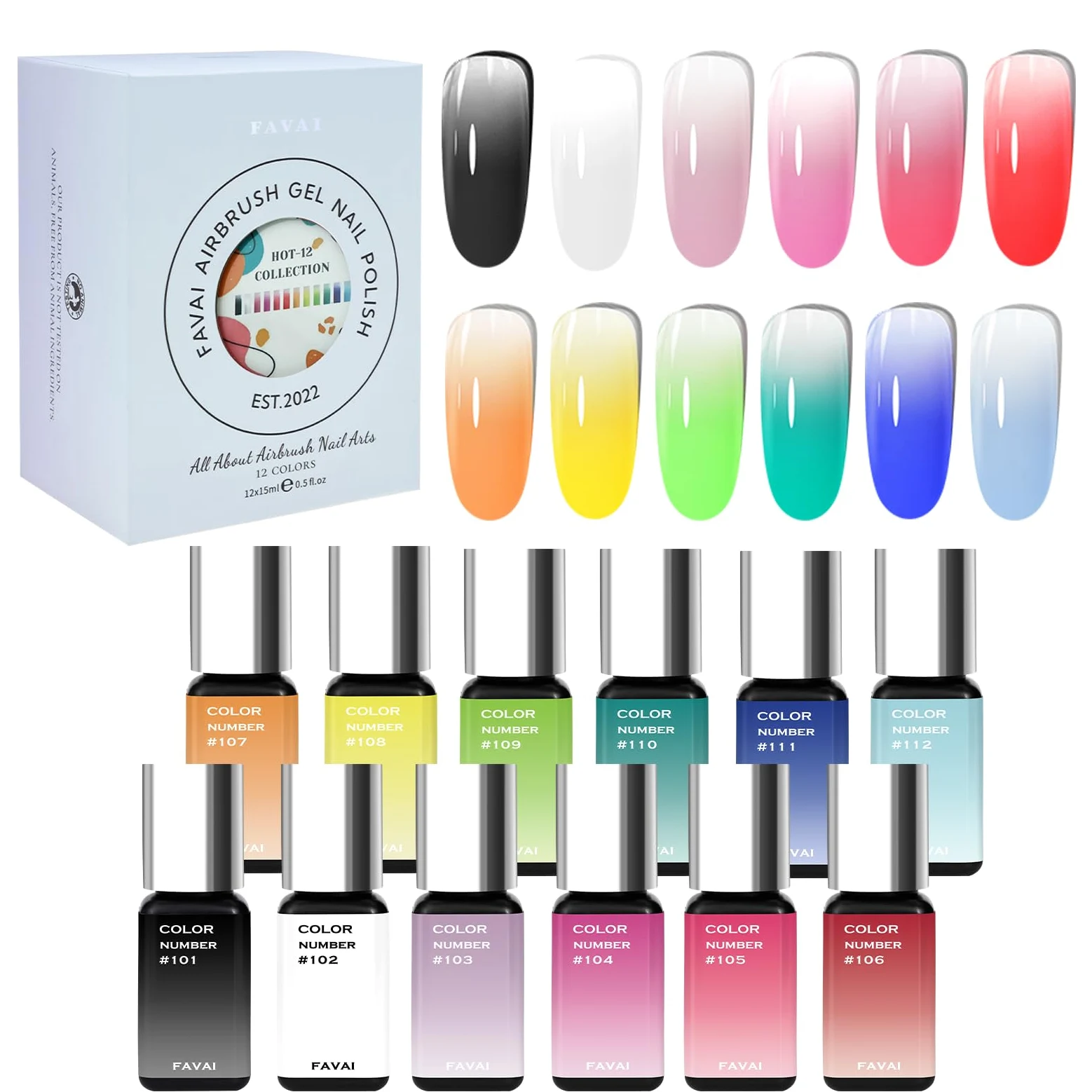 FAVAI 12 Colori Smalto Gel Aerografo - Collezione Primavera Estate 12*10ml