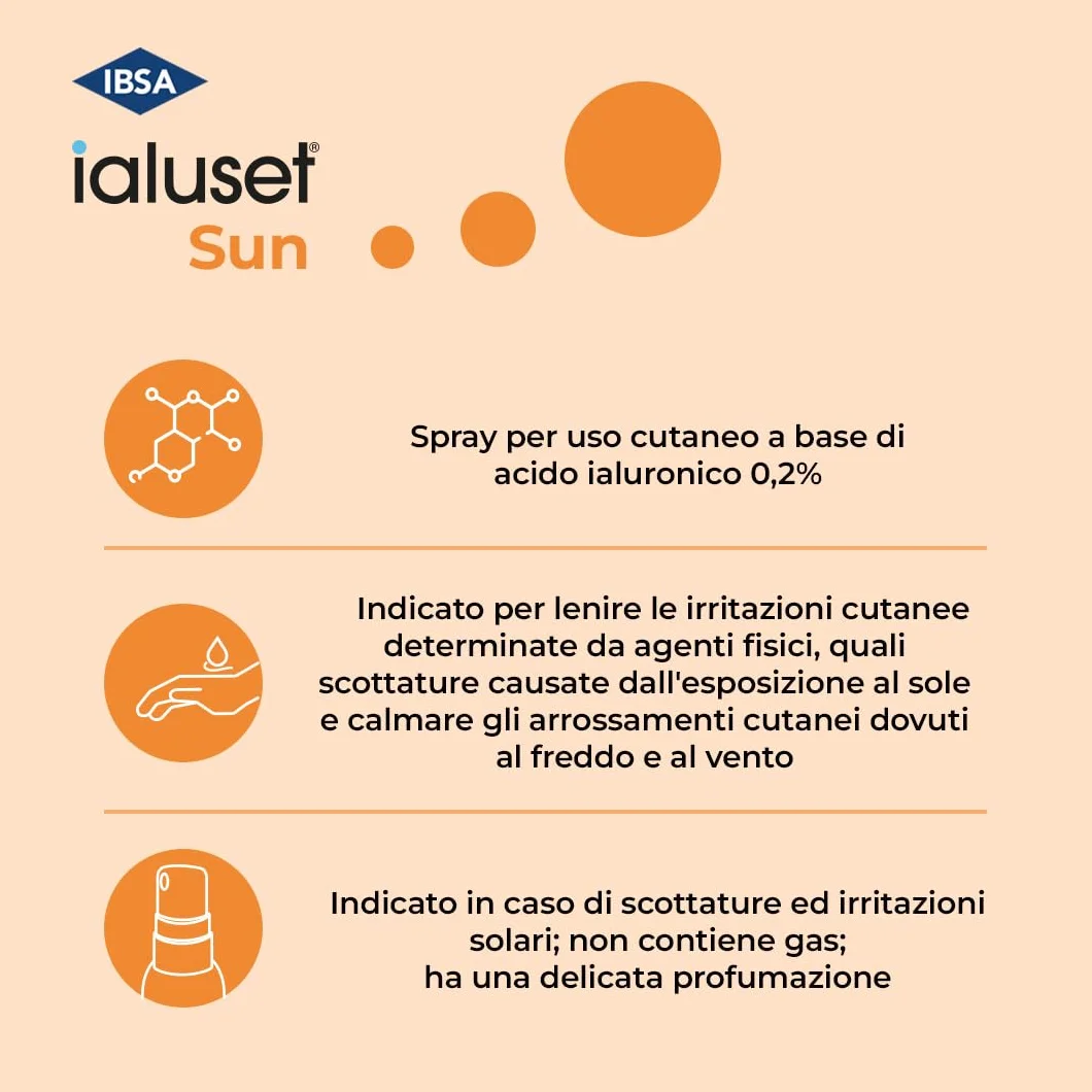 Ialuset Sun 100 ml | Spray a base di acido ialuronico 0,2% che contribuisce a lenire i sintomi di scottature e irritazioni solari