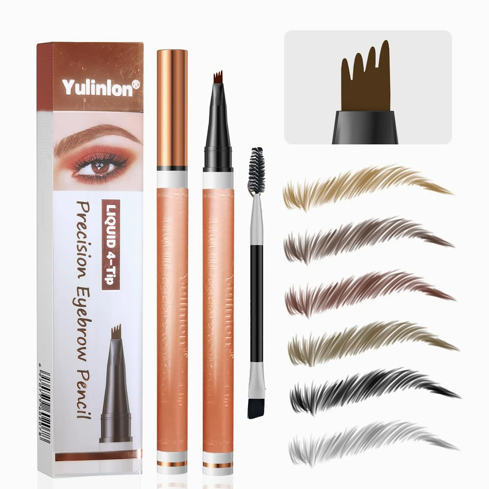 Yulinlon Matita per sopracciglia a 4 punte, 6 colori, resistente all'acqua e di lunga durata, strumento per il trucco professionale, 1# marrone chiaro