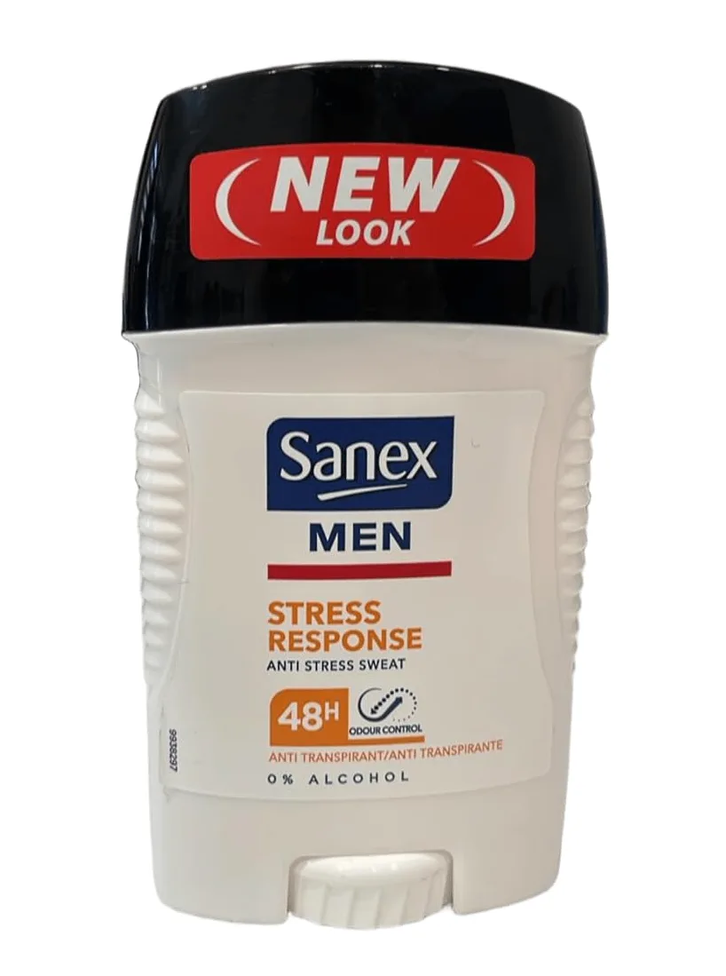 Sanex Men Stress Response Deodorante Stick da uomo, confezione da 12 x 50 ml, fino a 48 ore di protezione contro il sudore e l'odore, 0% alcool, deodorante antitraspirante