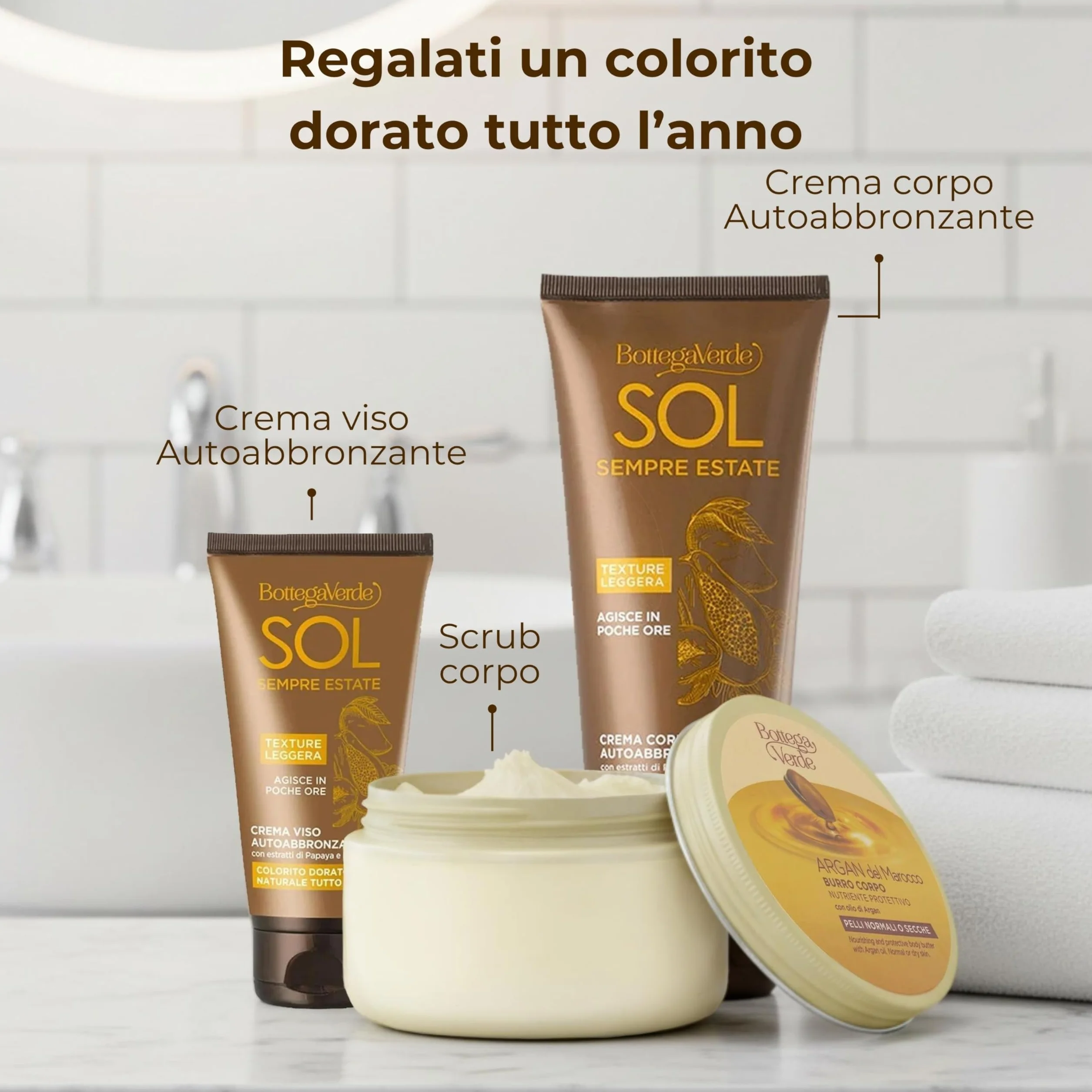 Crema Autoabbronzante Corpo Bottega Verde 200 ml con Estratti di Papaya e Mango