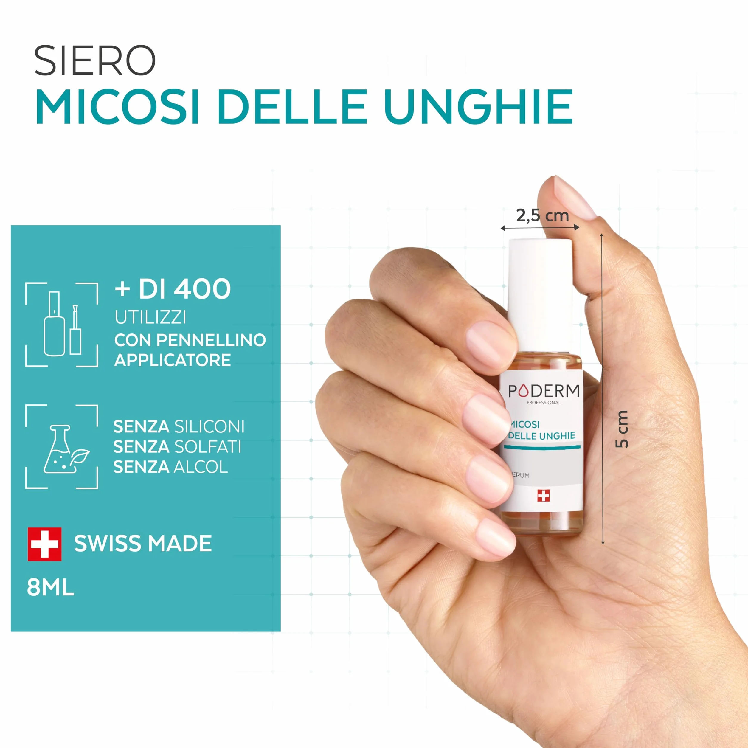 PODERM Trattamento Micosi Unghie Soluzione Naturale Unghie Fungus Alle Piante Potenti Riparatrici Purificanti Rivitalizzanti Mani Piedi Facile Rapido Prodotto in Svizzera