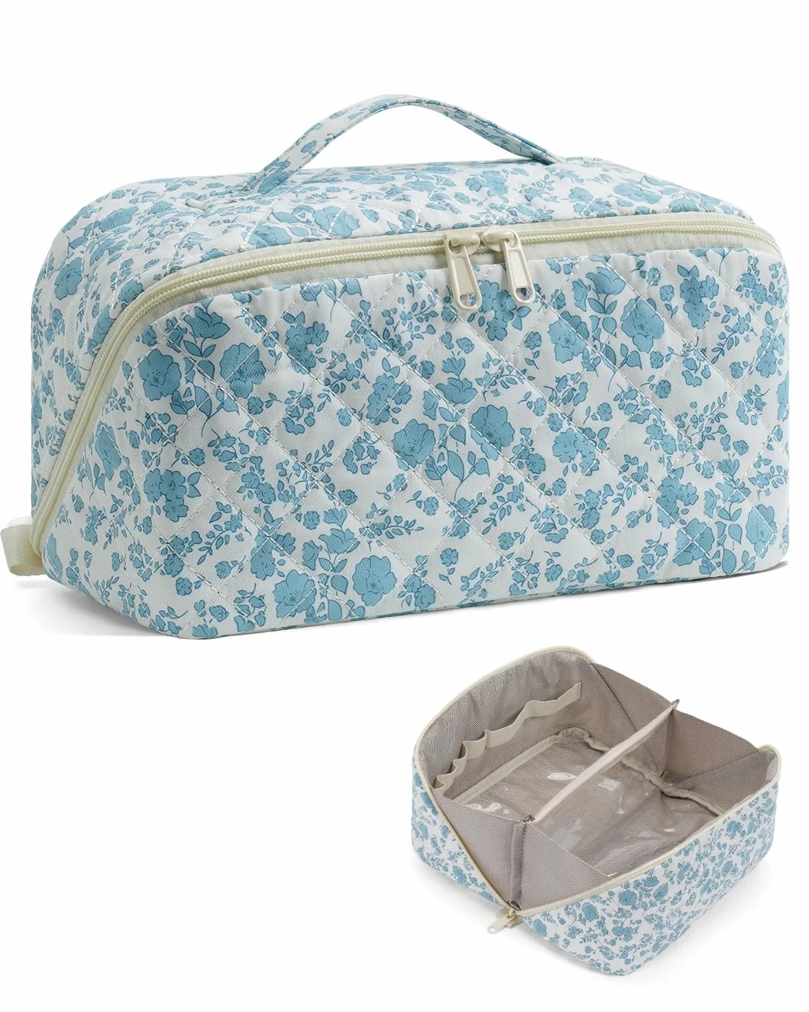 Wandering Nature Beauty Case Donna da Viaggio Impermeabile – Trousse Make Up Grande con Scomparti e Tasca Pennelli, Borsa Trucco Elegante con Manico e Divisorio Trasparente